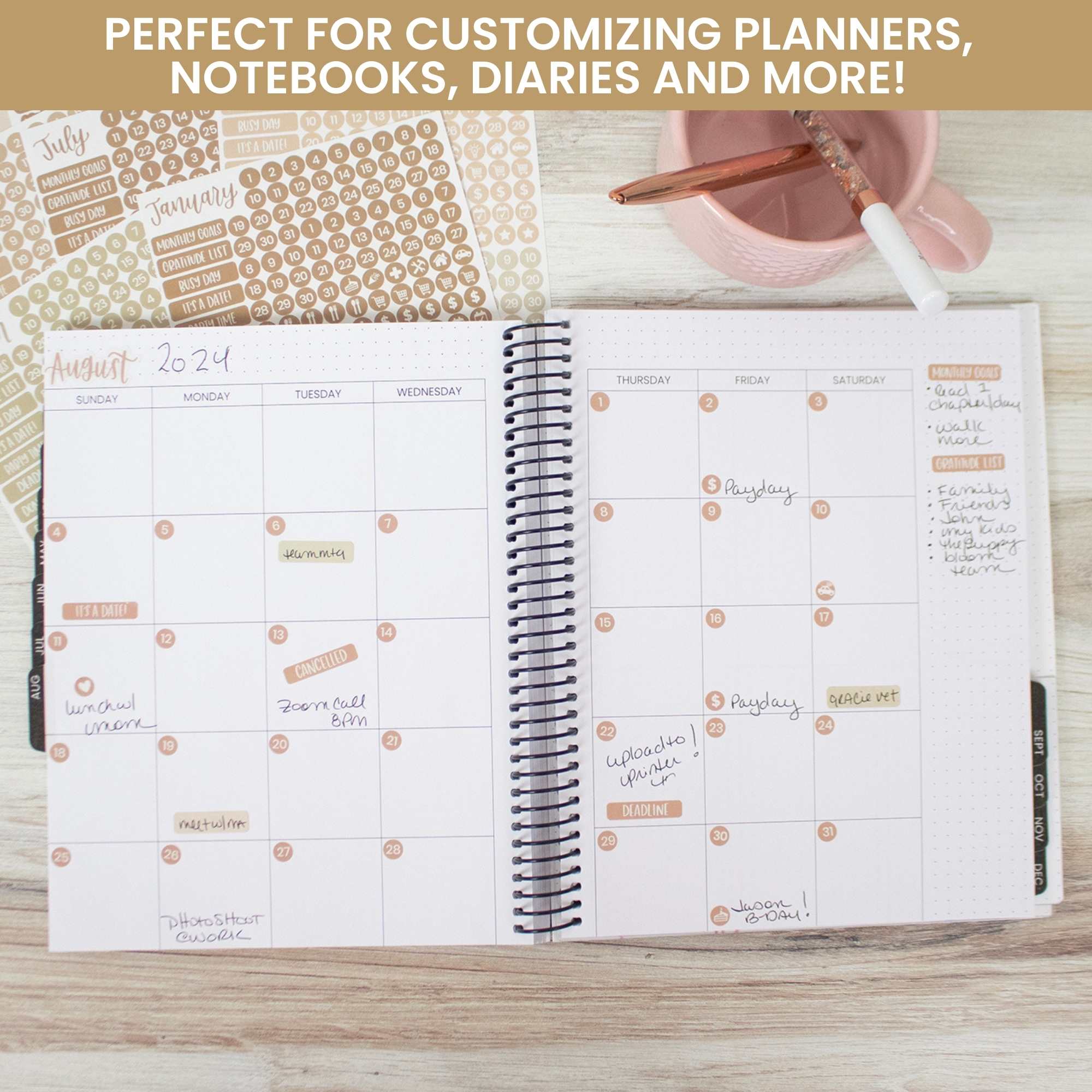 Planner Stickers, Calendar Essentials Pack, Aesthetic Boho