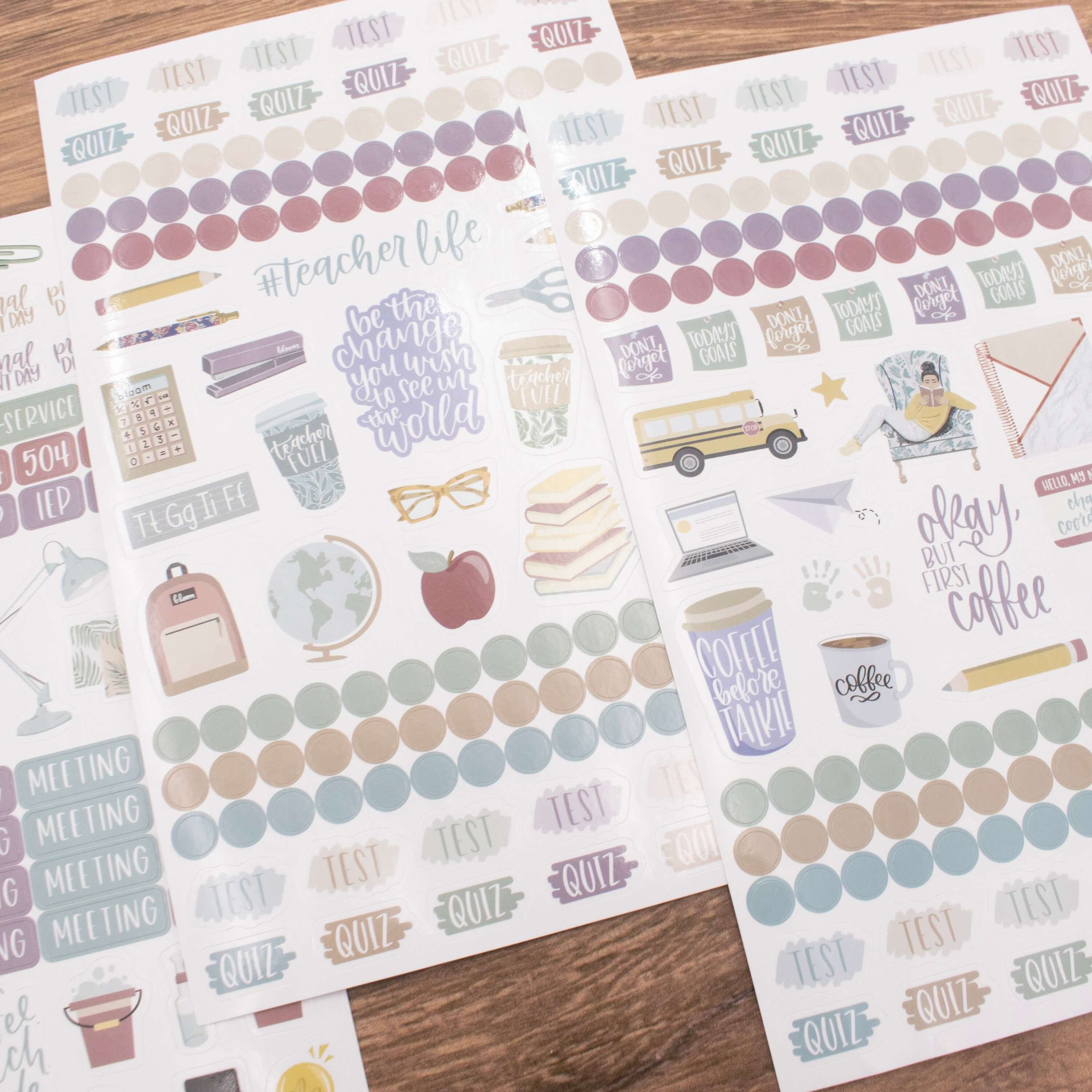 Planner Stickers, Teacher Pack, Cool Tones