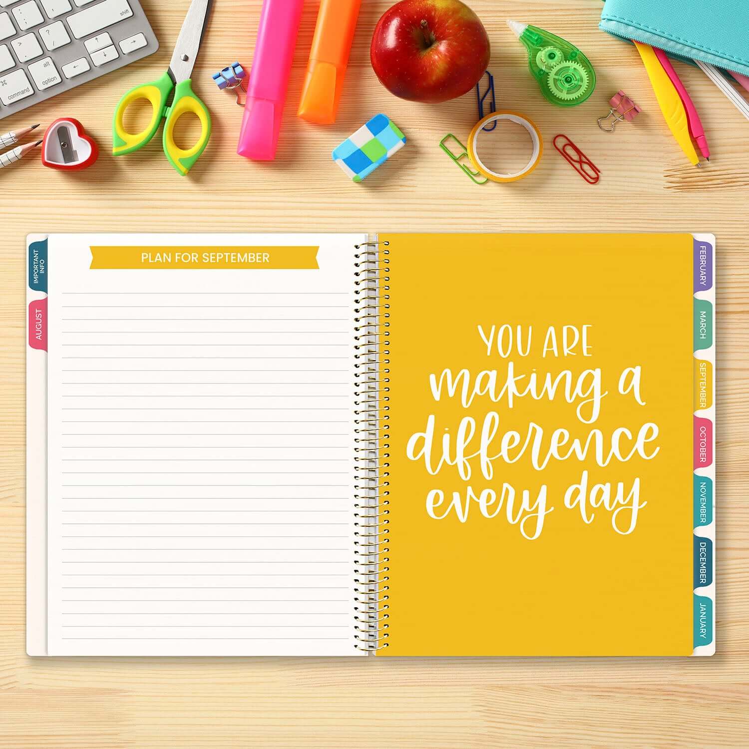 DATED 2025-26 Teacher Planner & Calendar, Interchangeable Cover, Bold & Bright