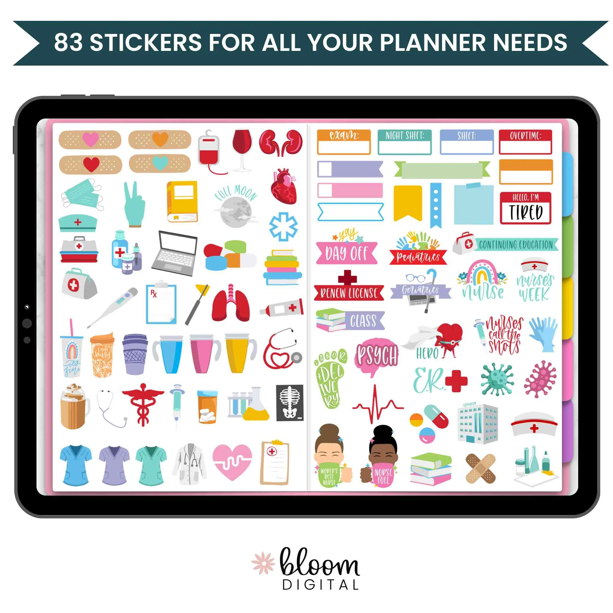 Digital Planner Stickers, Nursing