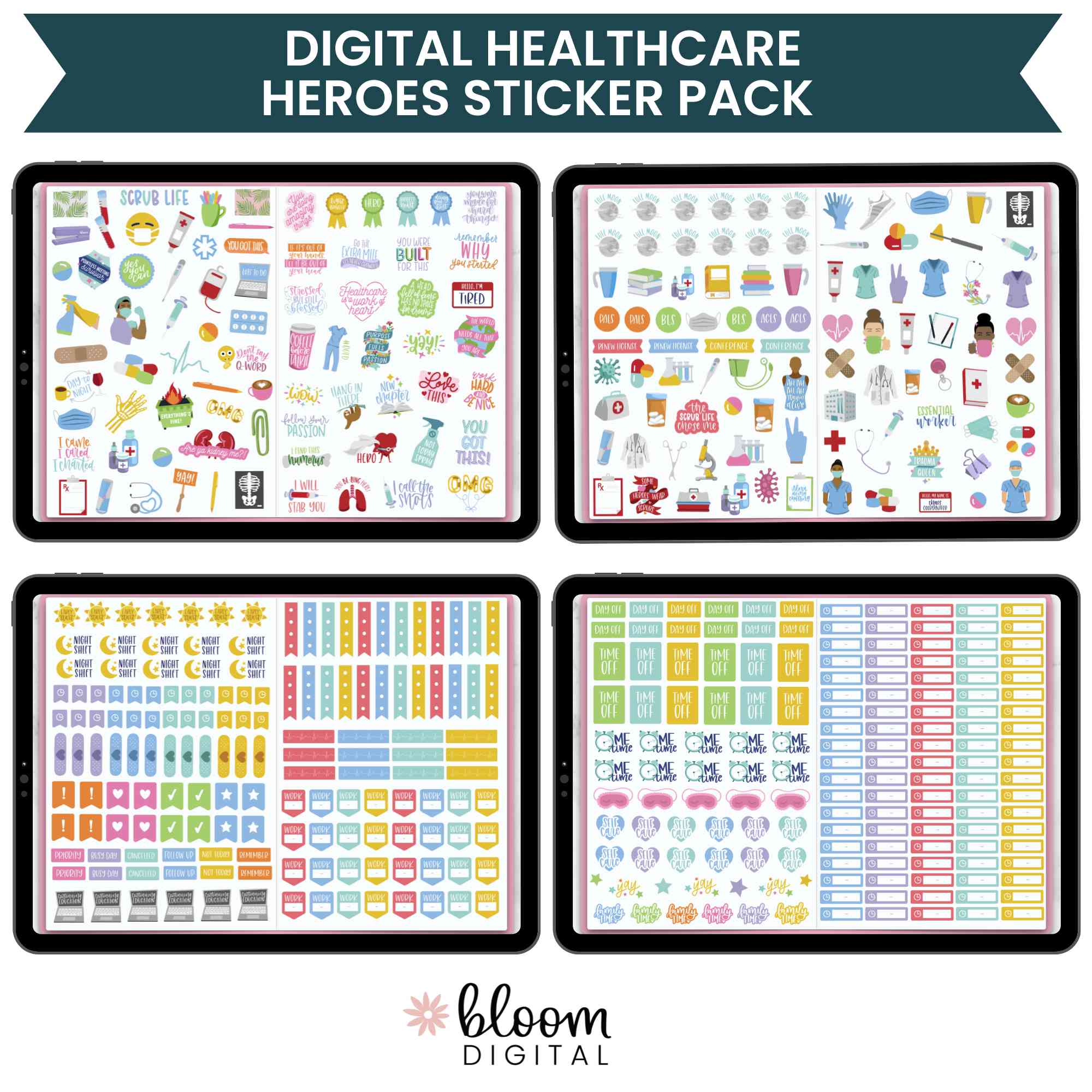 Digital Planner Stickers, Healthcare Heroes