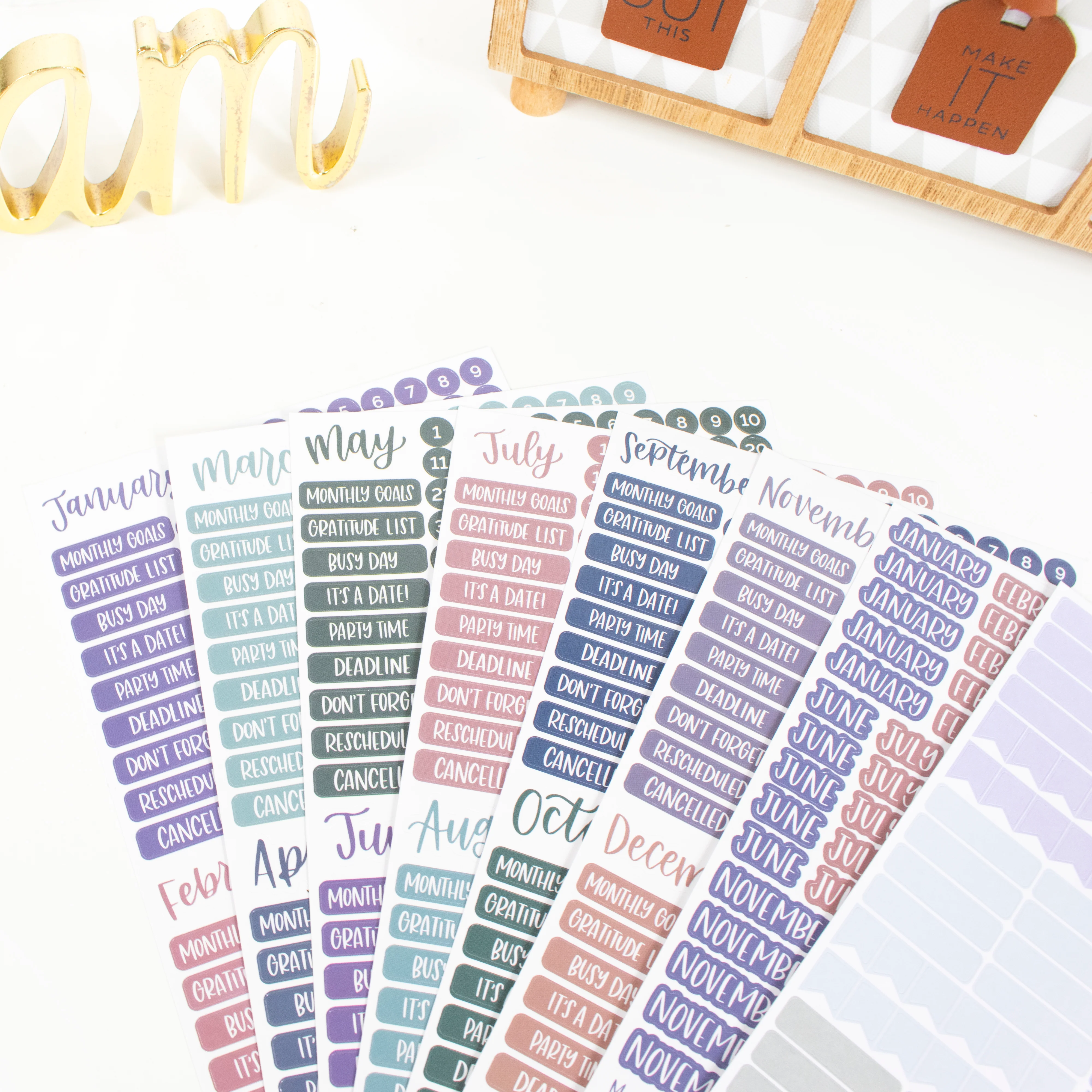 Planner Stickers, Calendar Essentials Pack, Jewel Tones