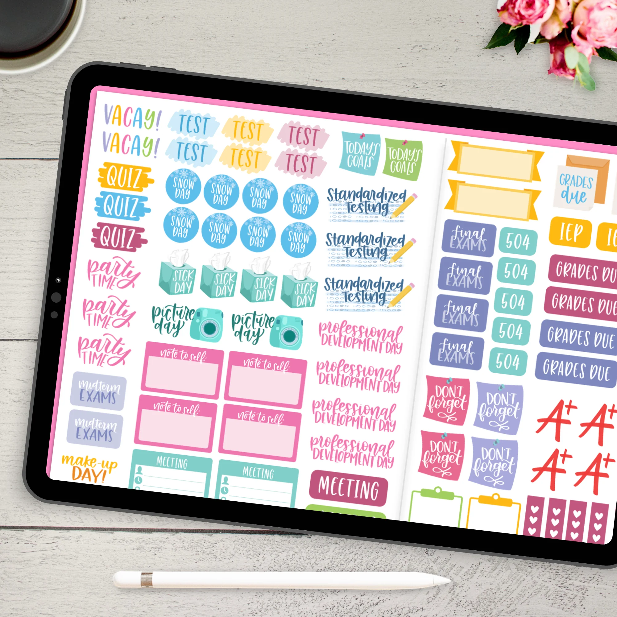 Digital Planner Stickers, Teacher Pack, Bright