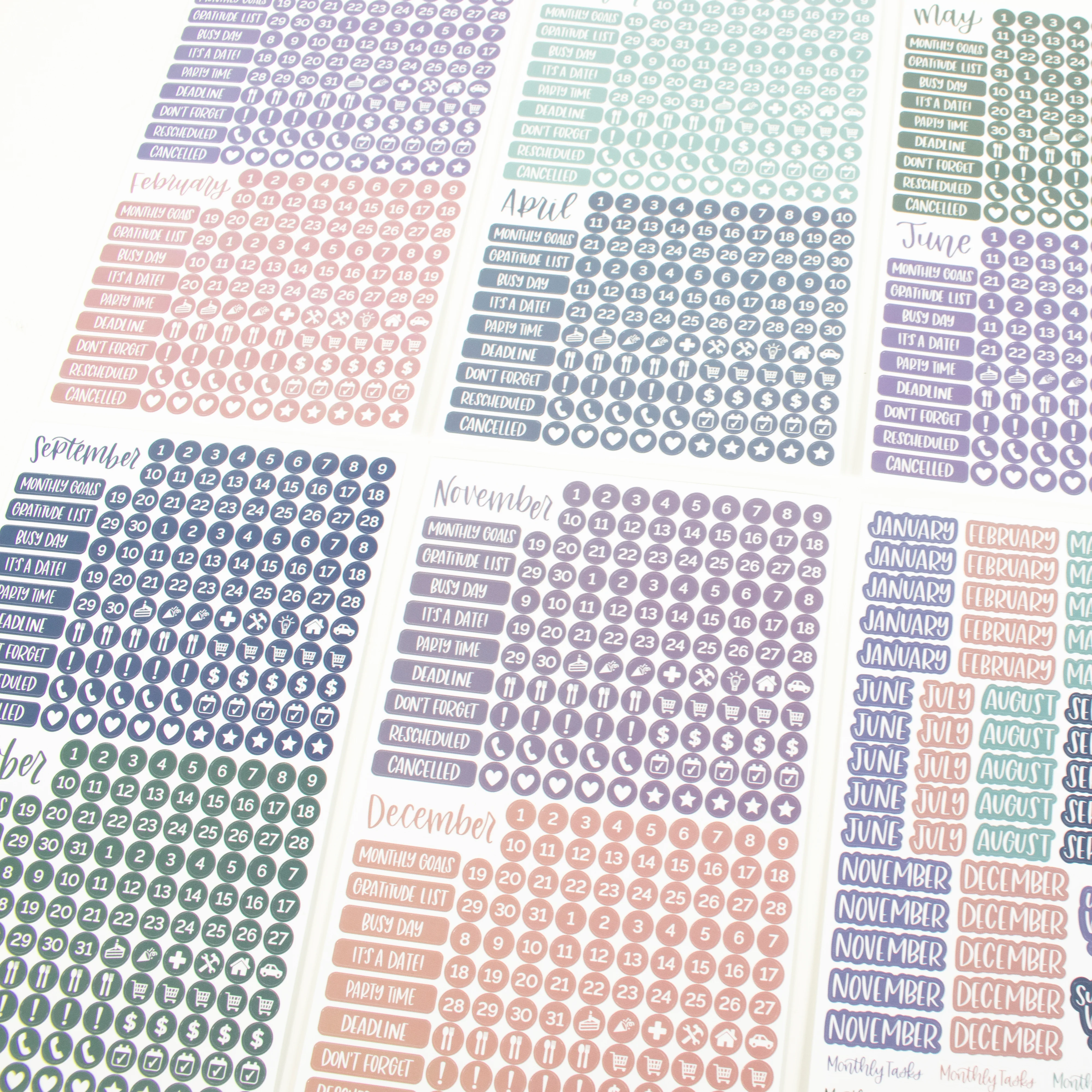 Planner Stickers, Calendar Essentials Pack, Jewel Tones