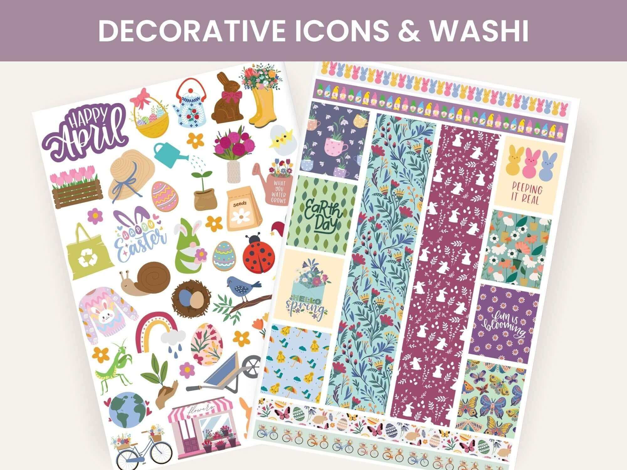 Digital Planner Stickers, Monthly Mini Pack, April