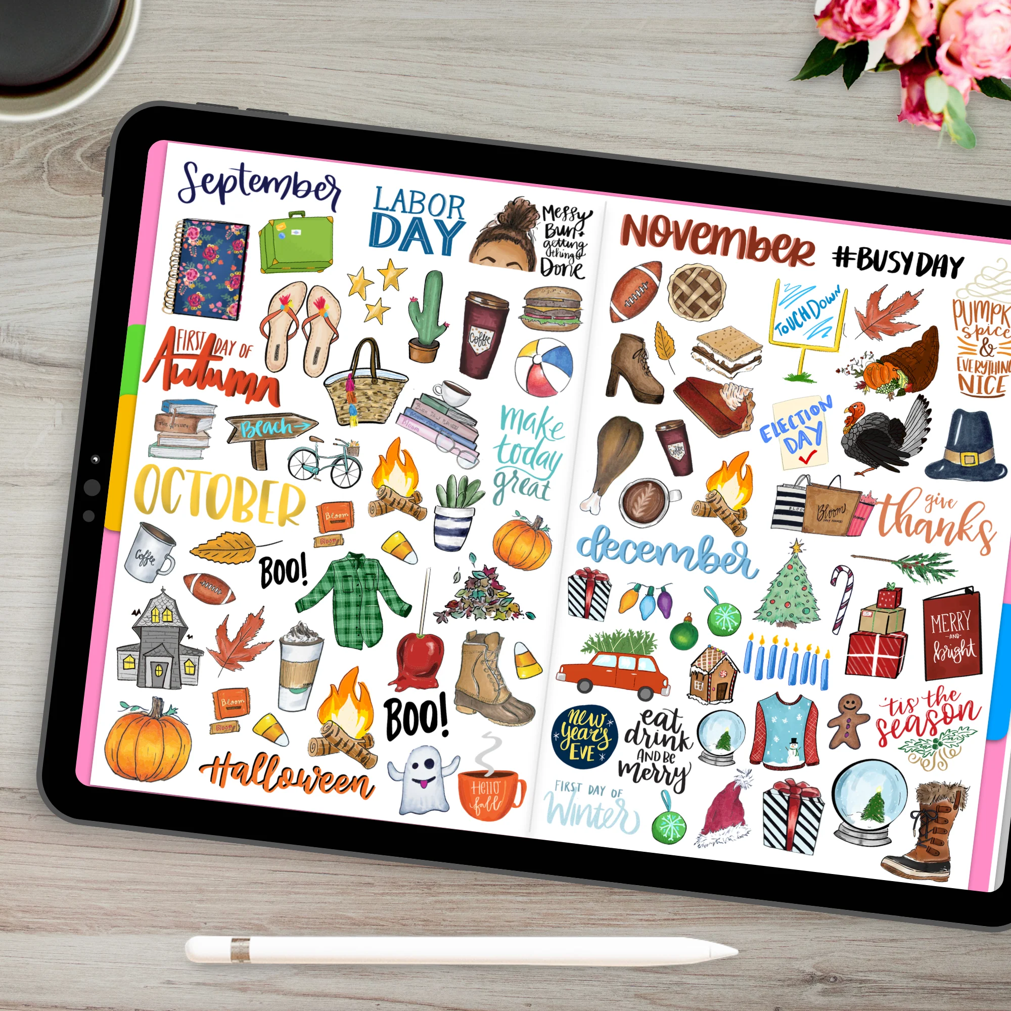 Digital Planner Stickers, Vintage Holiday