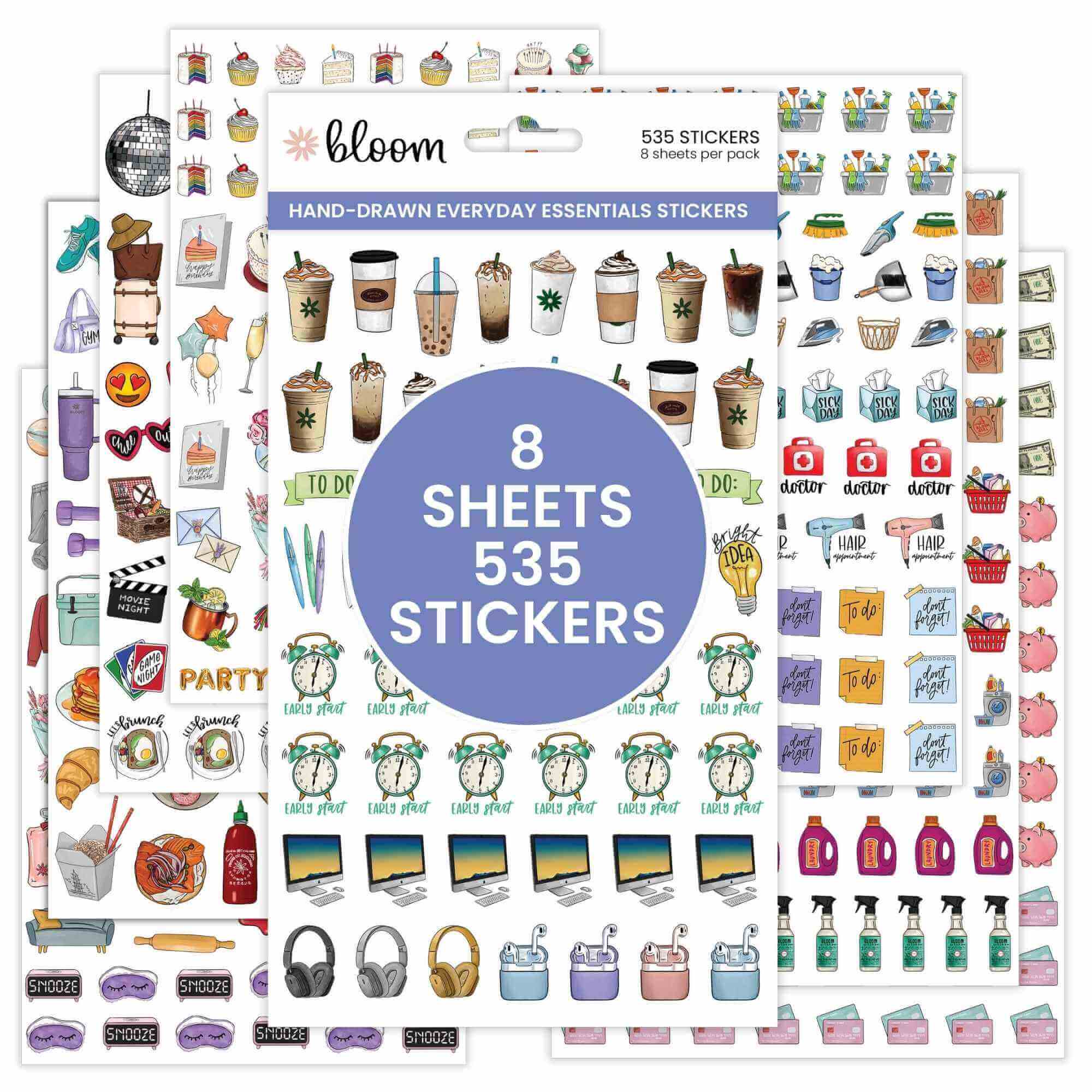 Planner Stickers, Hand-Drawn Everyday Essentials Pack