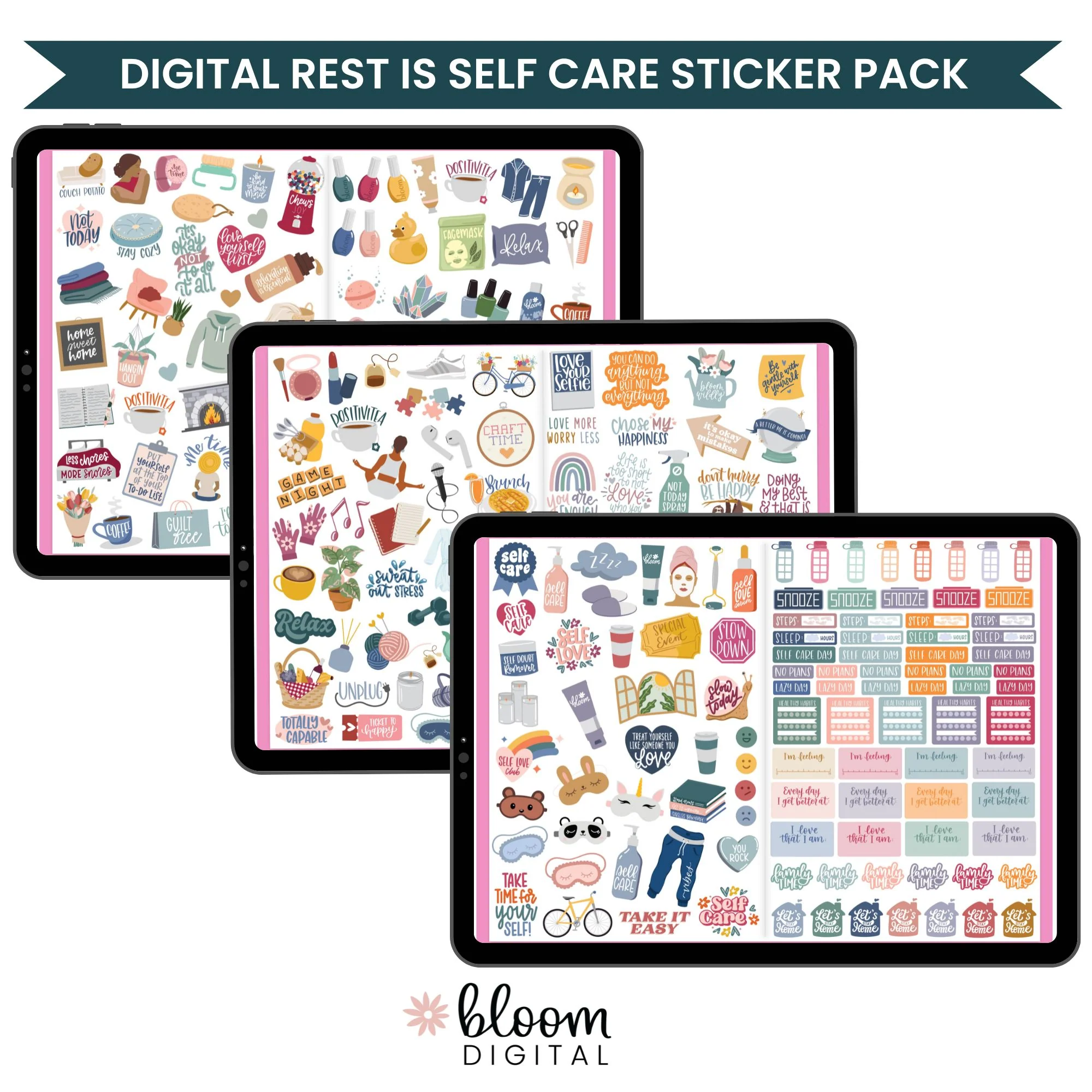 Digital Planner Stickers, Rest is Self-Care