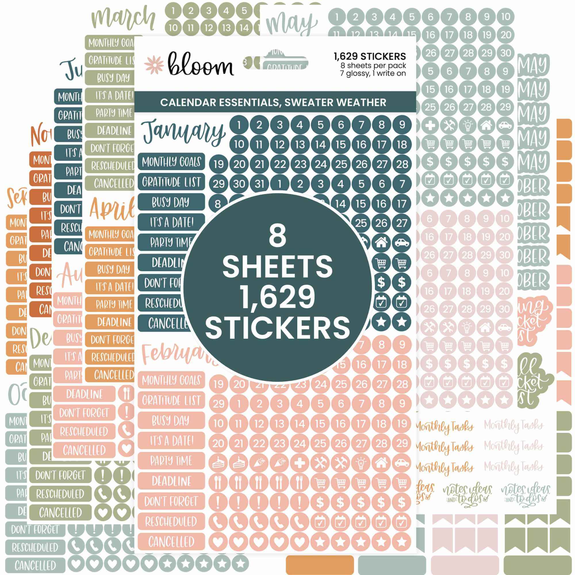 Planner Stickers, Calendar Essentials Pack, Sweater Weather