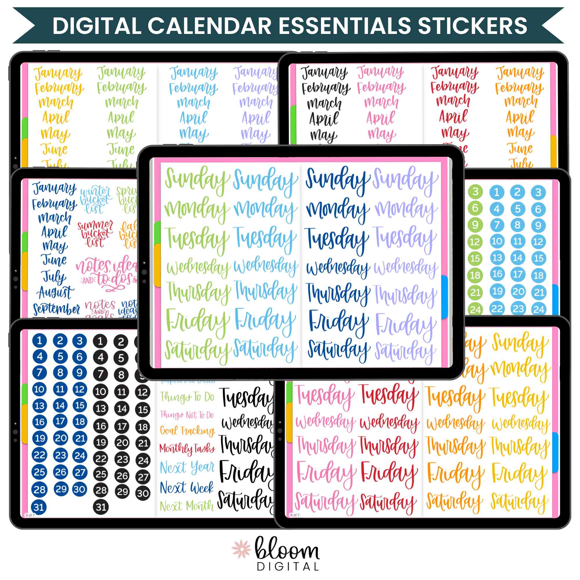 Digital Planner Stickers, Calendar Essentials