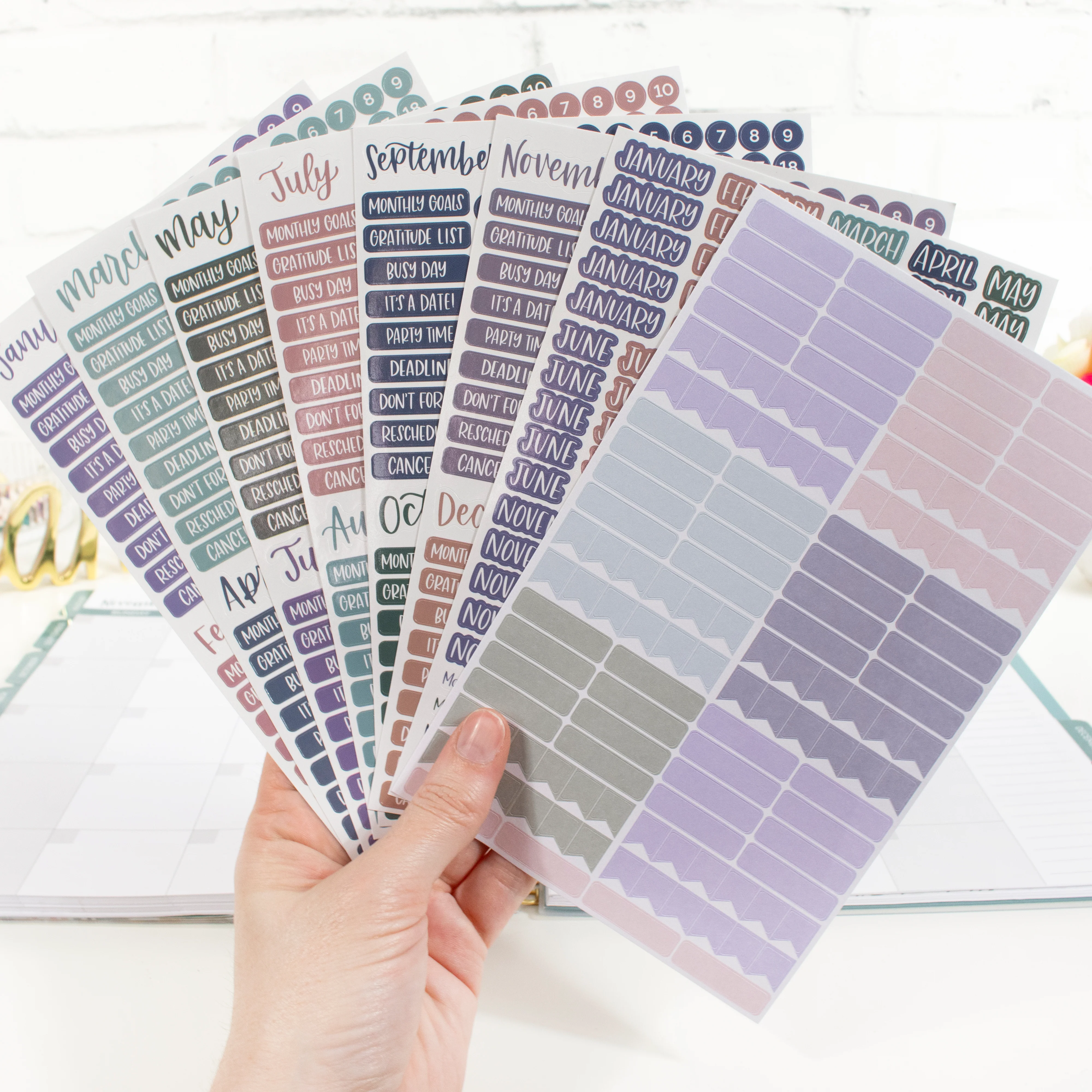 Planner Stickers, Calendar Essentials Pack, Jewel Tones