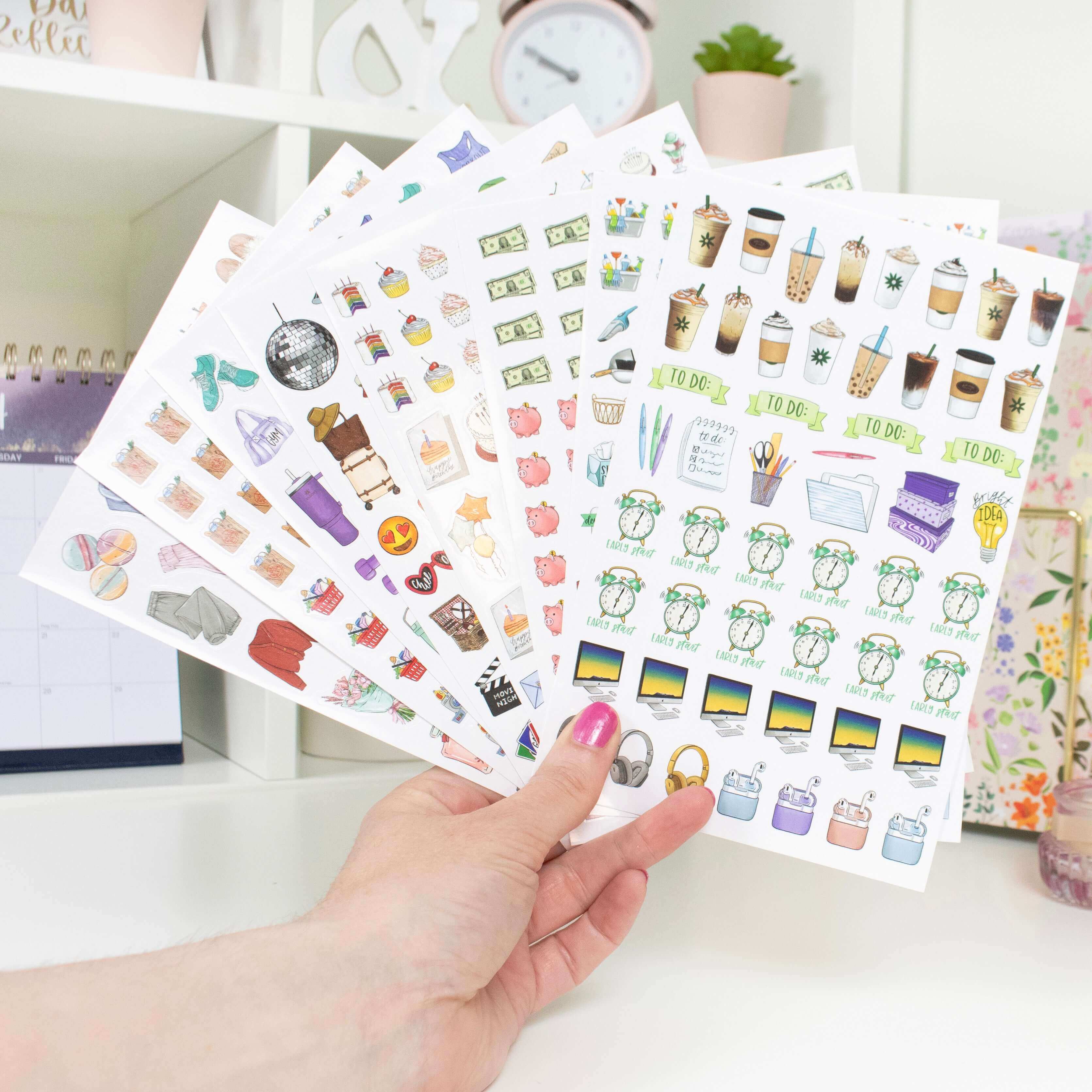 Planner Stickers, Hand-Drawn Everyday Essentials Pack