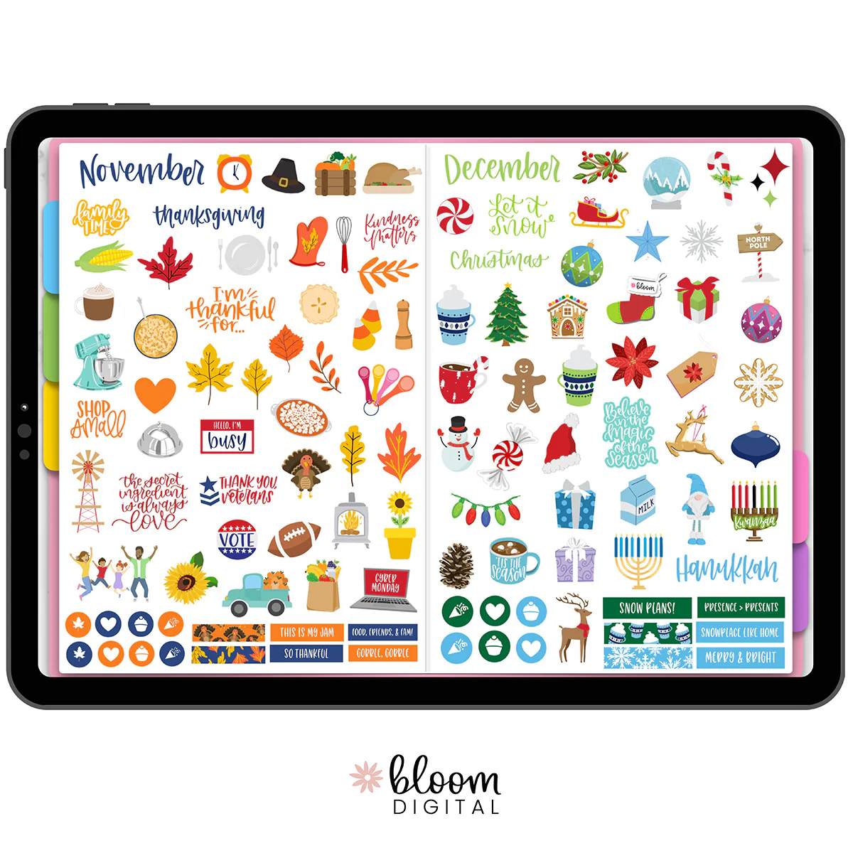 Digital Planner Stickers, Monthly Celebrations, Bright