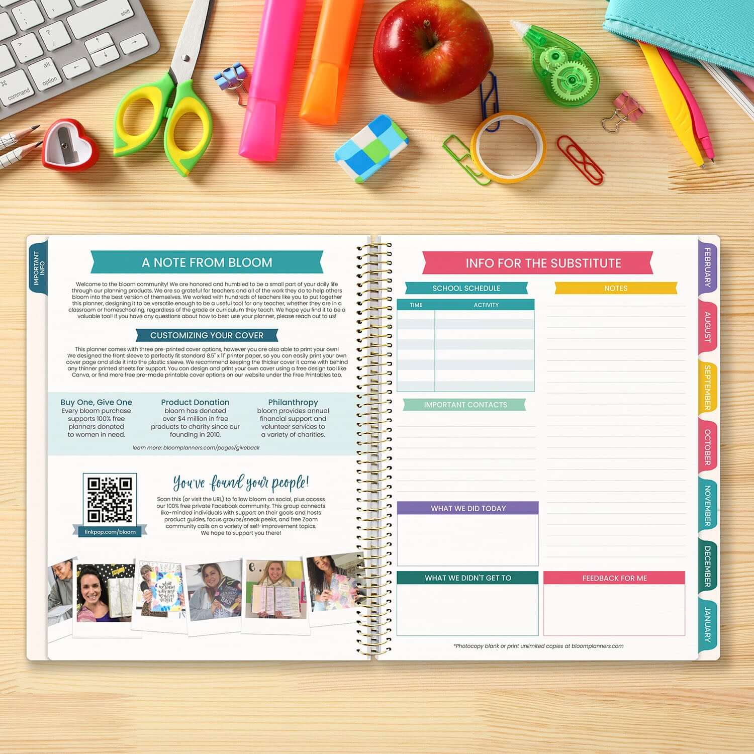 DATED 2025-26 Teacher Planner & Calendar, Interchangeable Cover, Bold & Bright