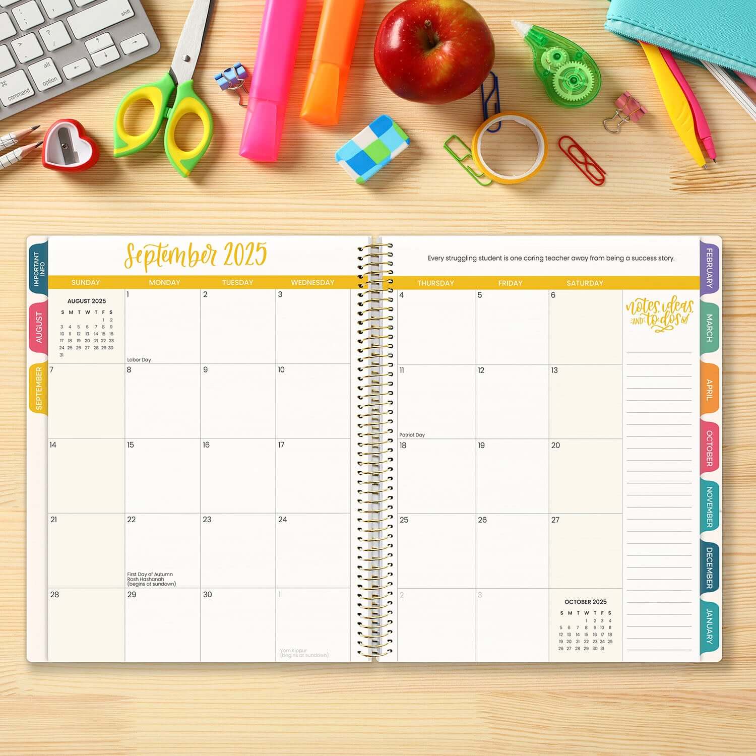 DATED 2025-26 Teacher Planner & Calendar, Interchangeable Cover, Bold & Bright