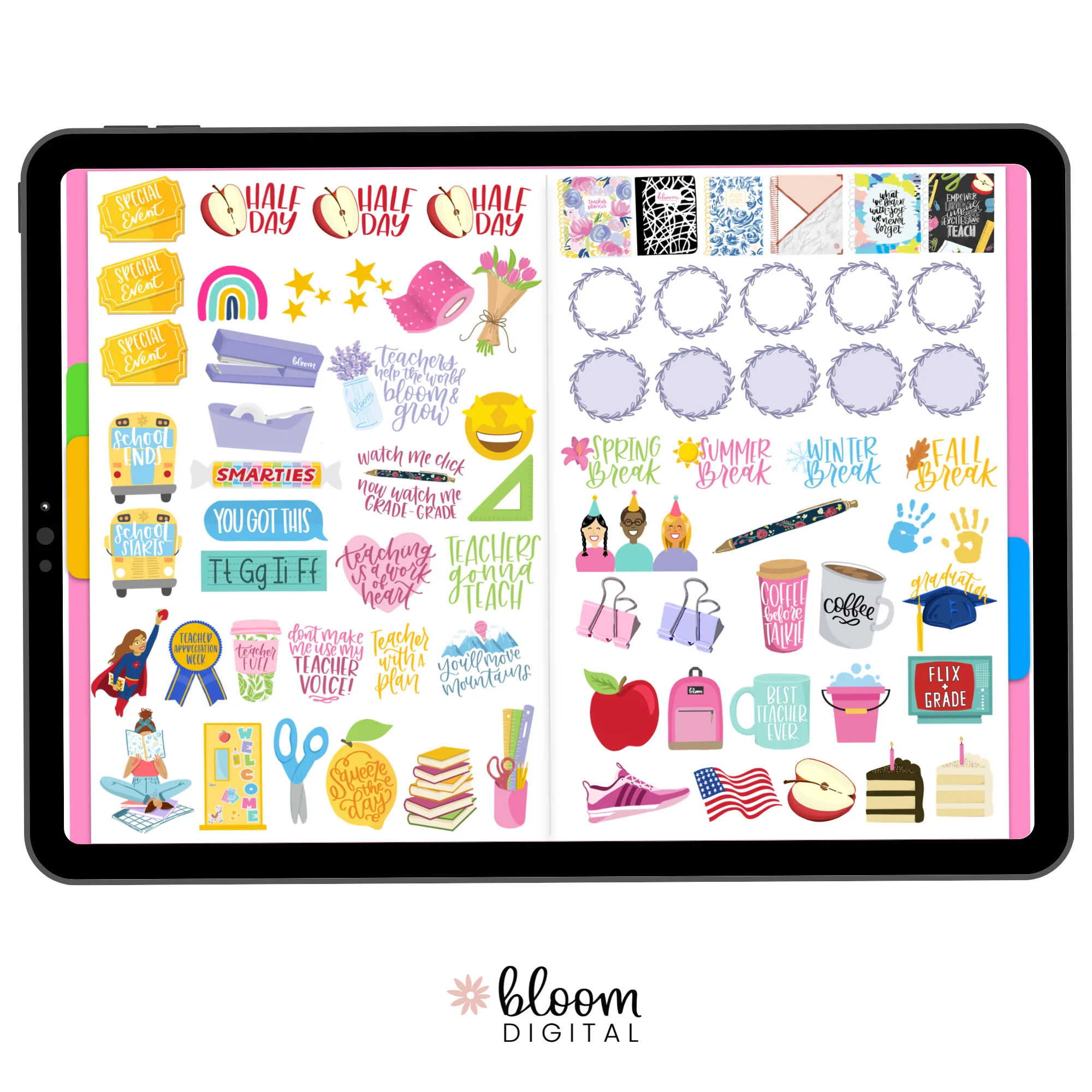 Digital Planner Stickers, Teacher Pack, Bright