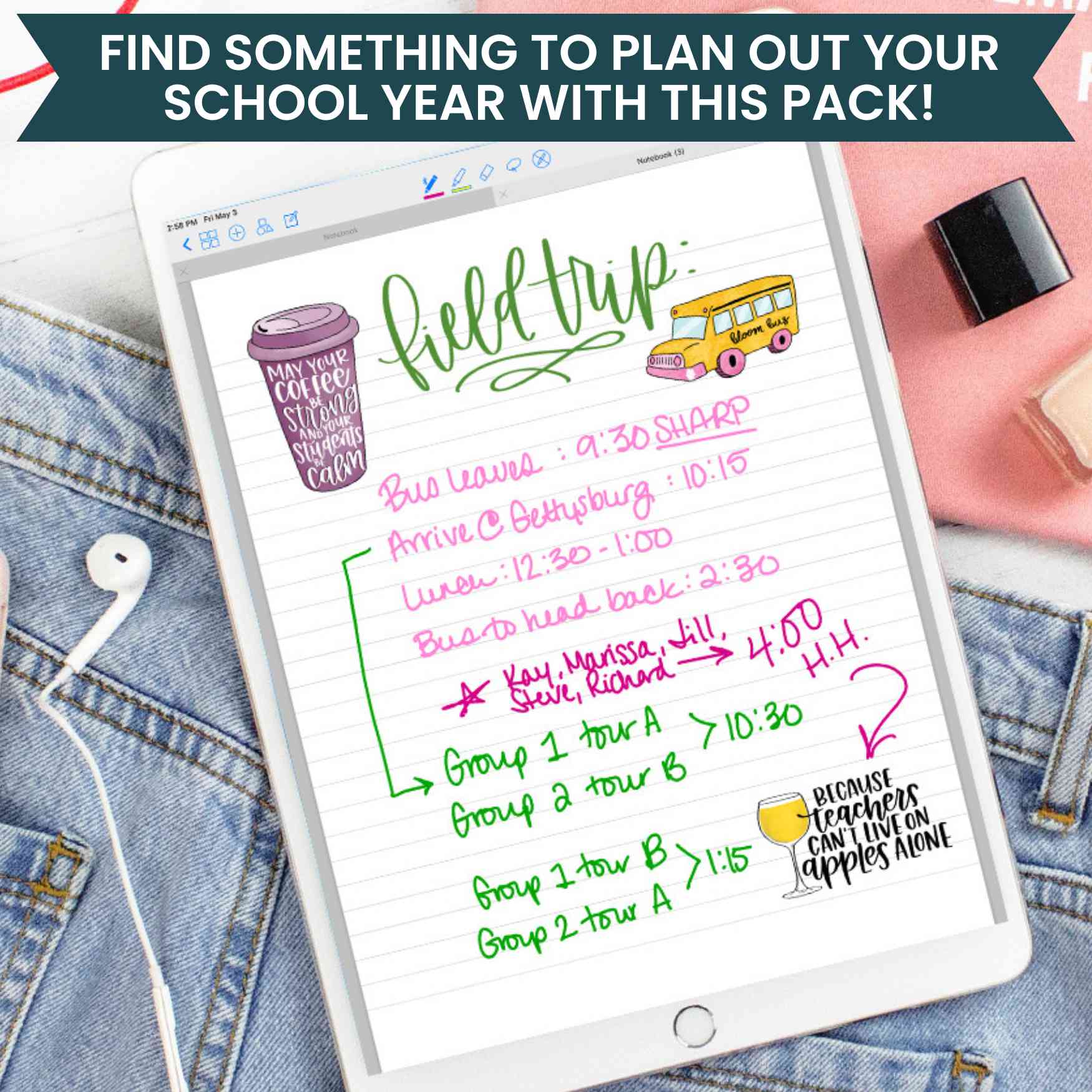 Digital Planner Stickers, Teacher Pack, Vintage