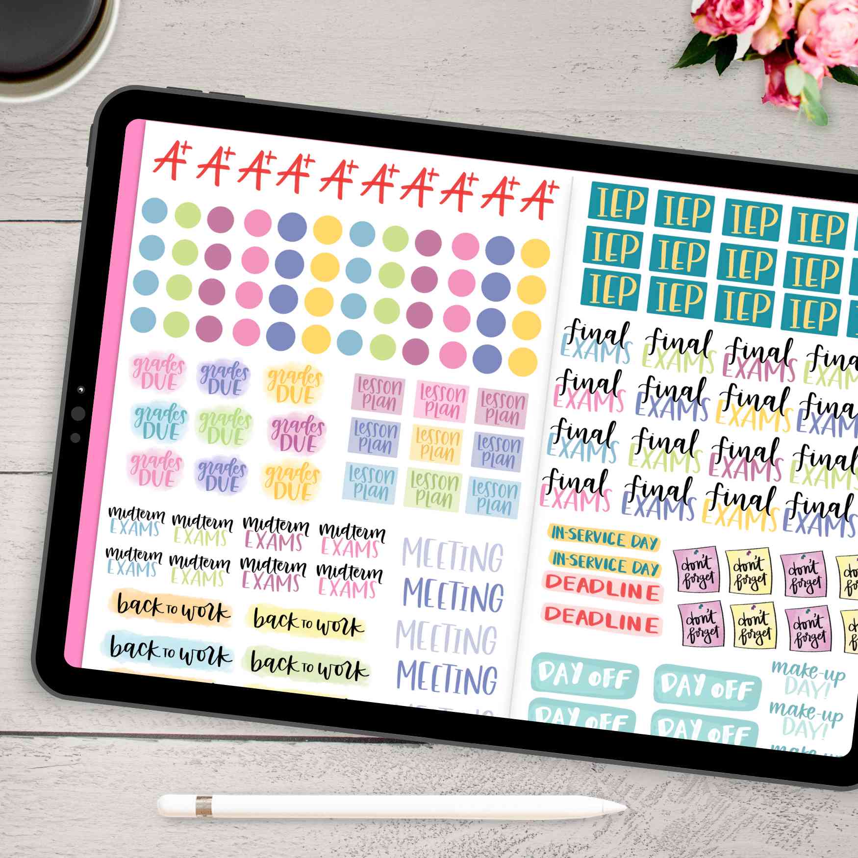 Digital Planner Stickers, Teacher Pack, Vintage