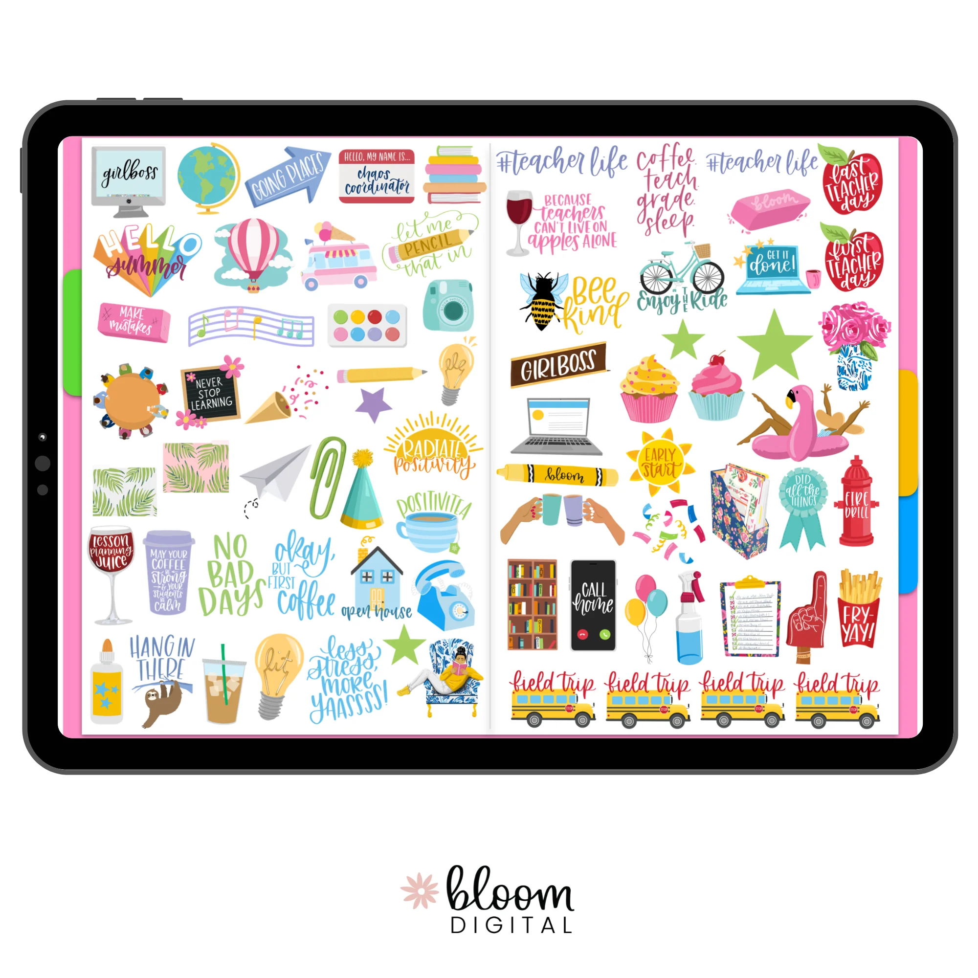 Digital Planner Stickers, Teacher Pack, Bright