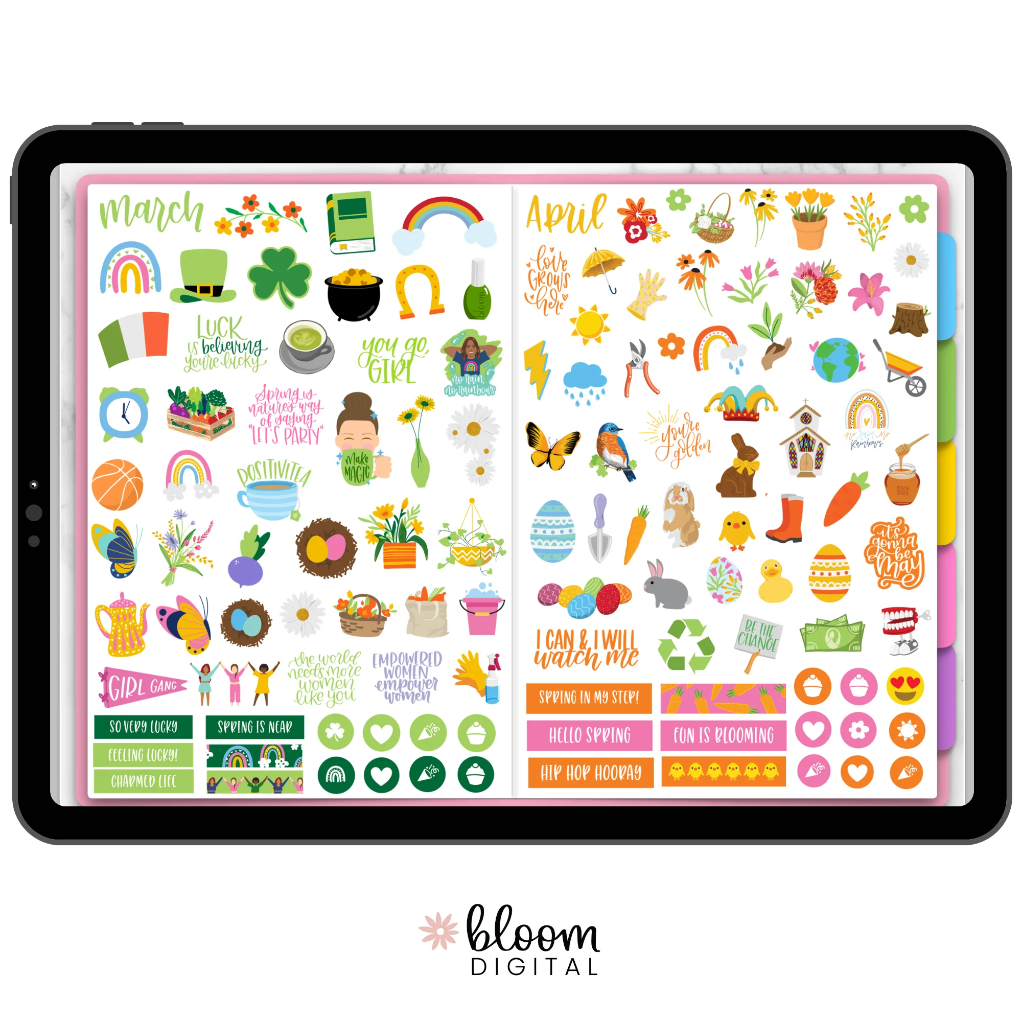 Digital Planner Stickers, Monthly Celebrations, Bright