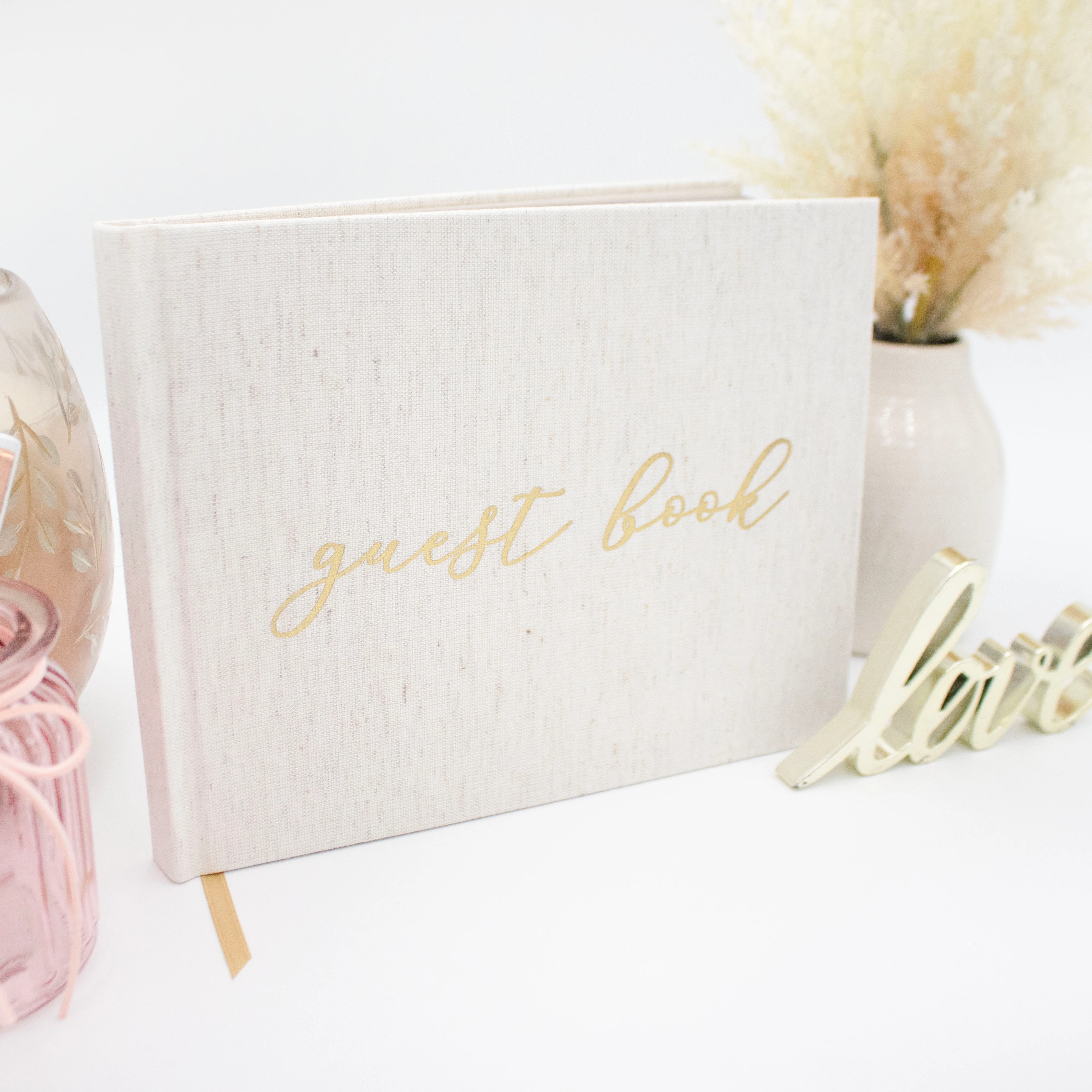 Guest Book, Gold Linen