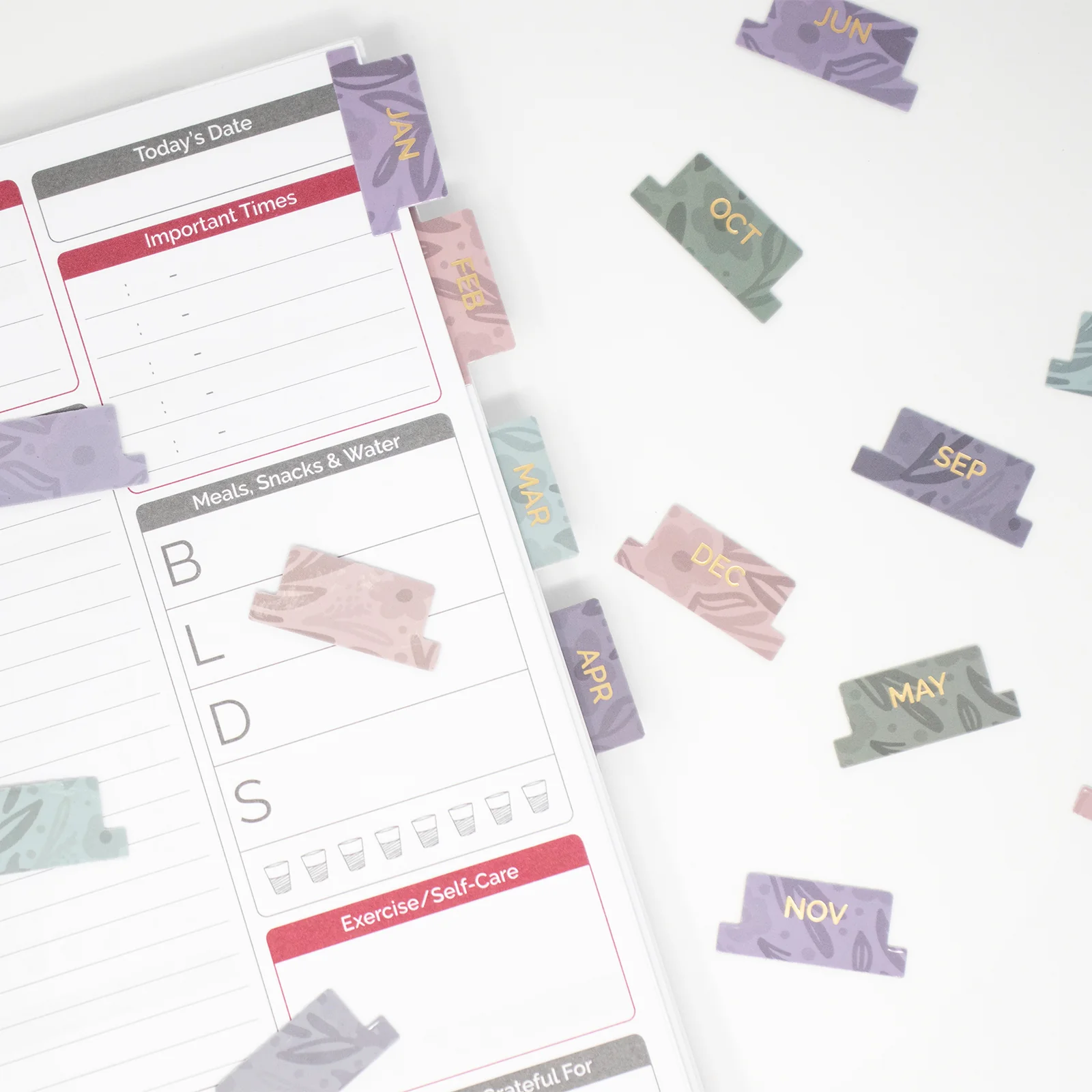 24 Piece Planner Tab Sticker Set, Jewel Floral