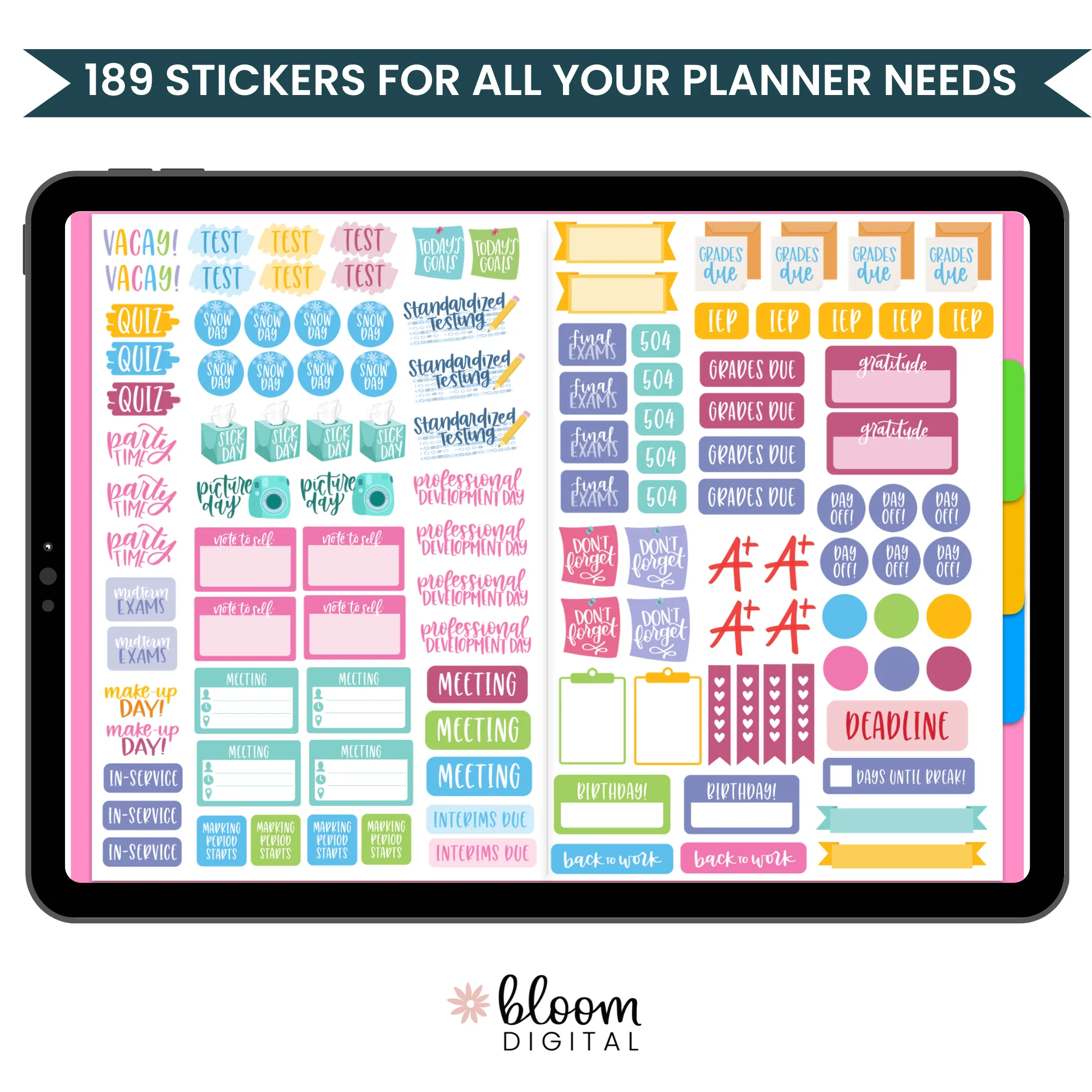 Digital Planner Stickers, Teacher Pack, Bright