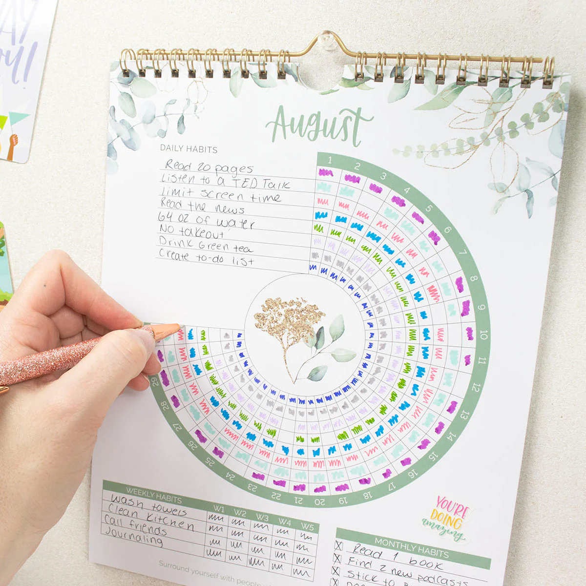 Habit Tracking Calendar, 8‚Äù x 10‚Äù, Greenery