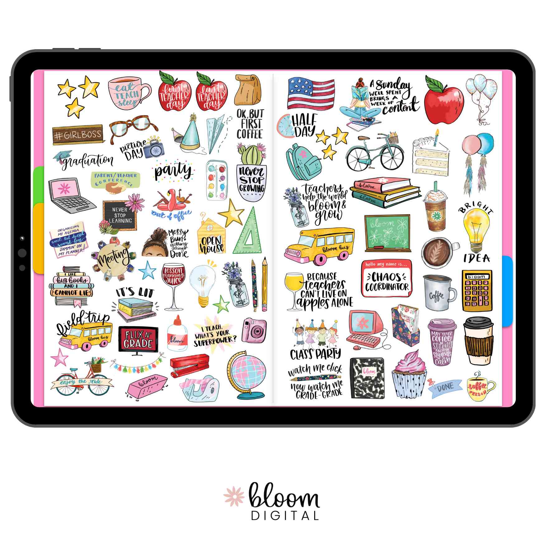 Digital Planner Stickers, Teacher Pack, Vintage