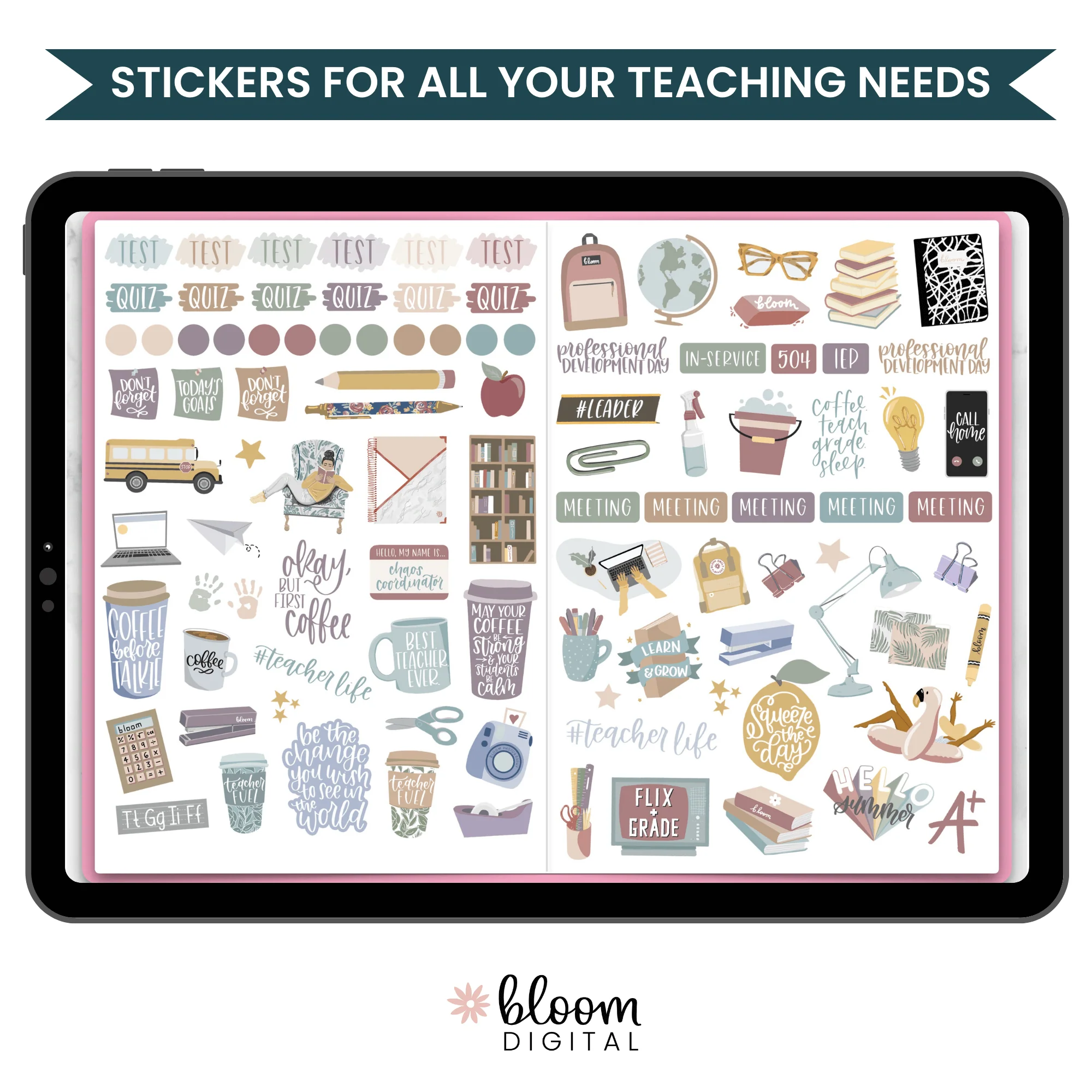 Digital Planner Stickers, Teacher Pack, Cool Tones