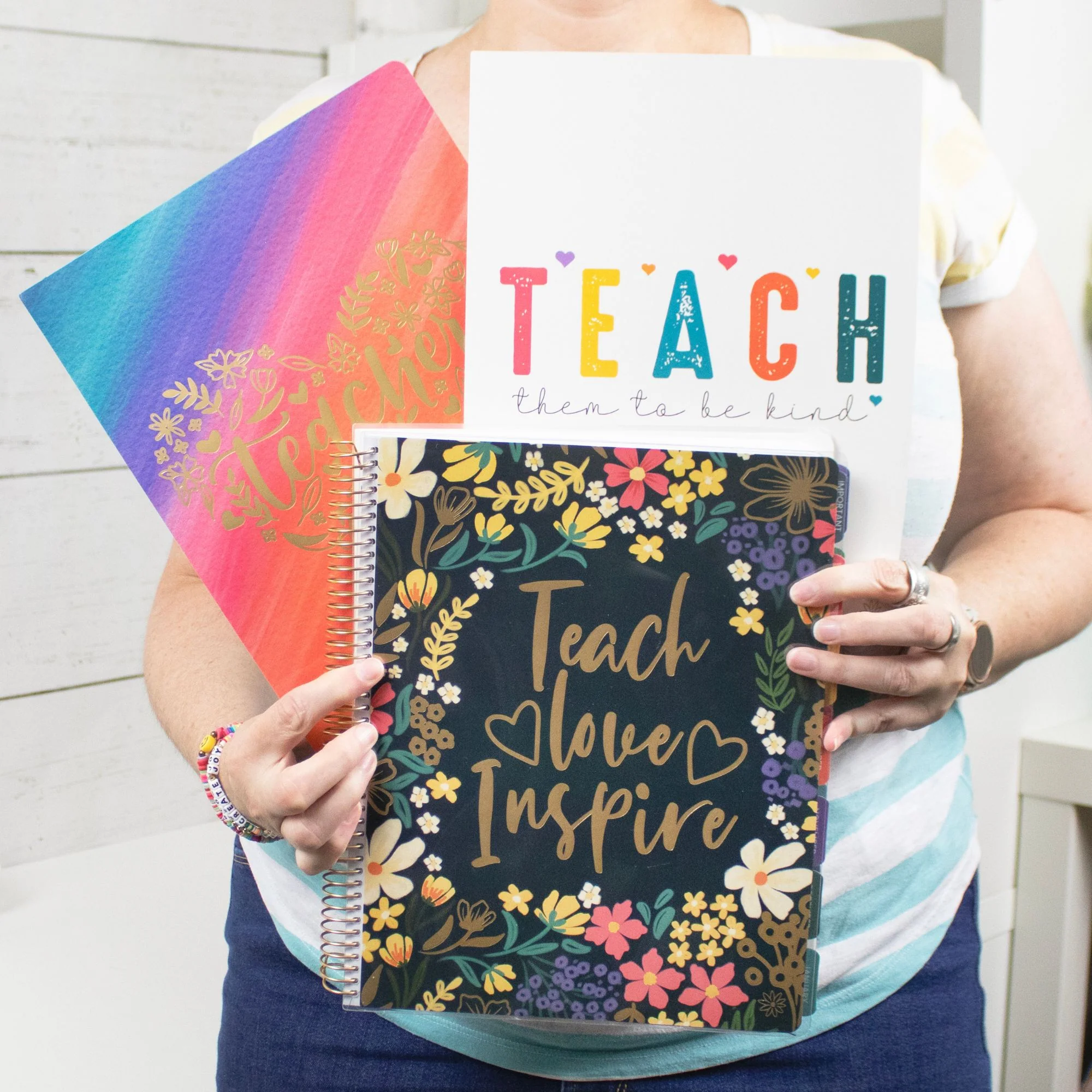 Undated Teacher Planner & Calendar, Interchangeable Cover, Bold & Bright
