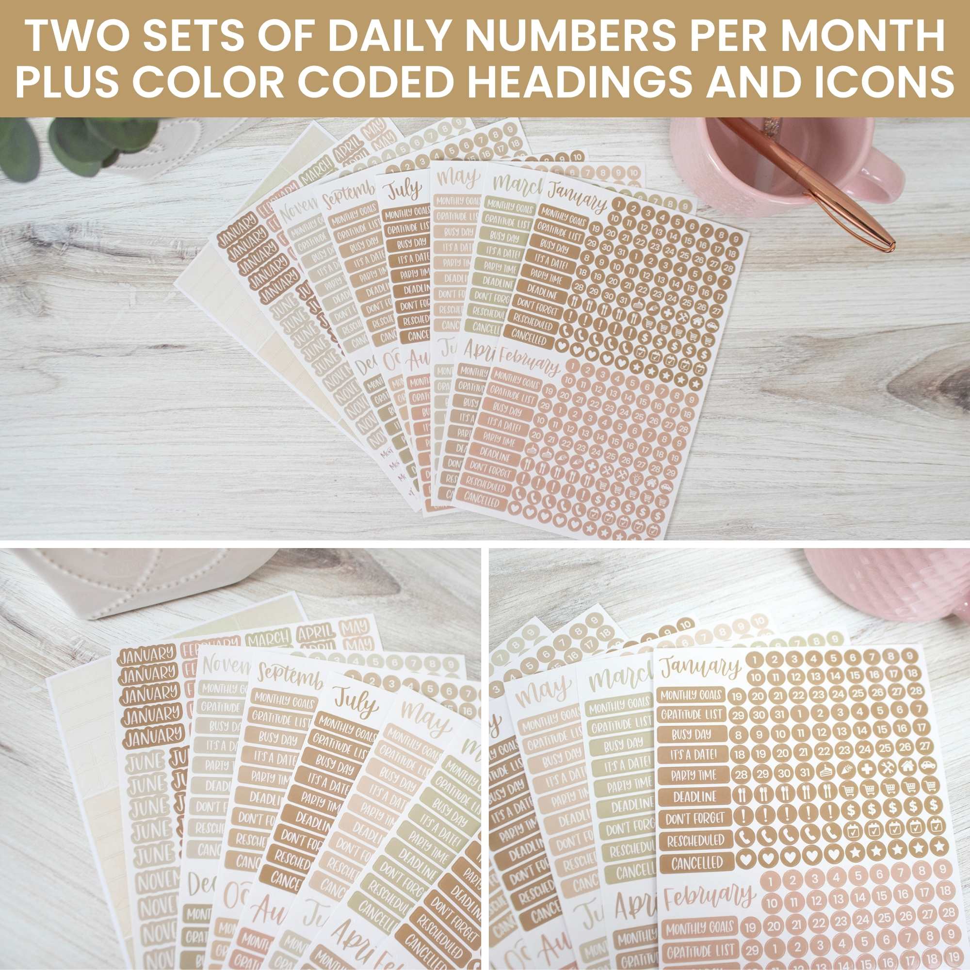 Planner Stickers, Calendar Essentials Pack, Aesthetic Boho