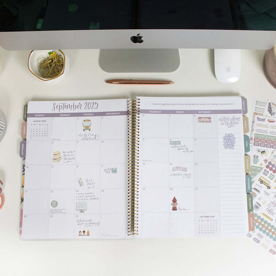 DATED 2025-26 Teacher Planner & Calendar, Interchangeable Cover, Cool Tones