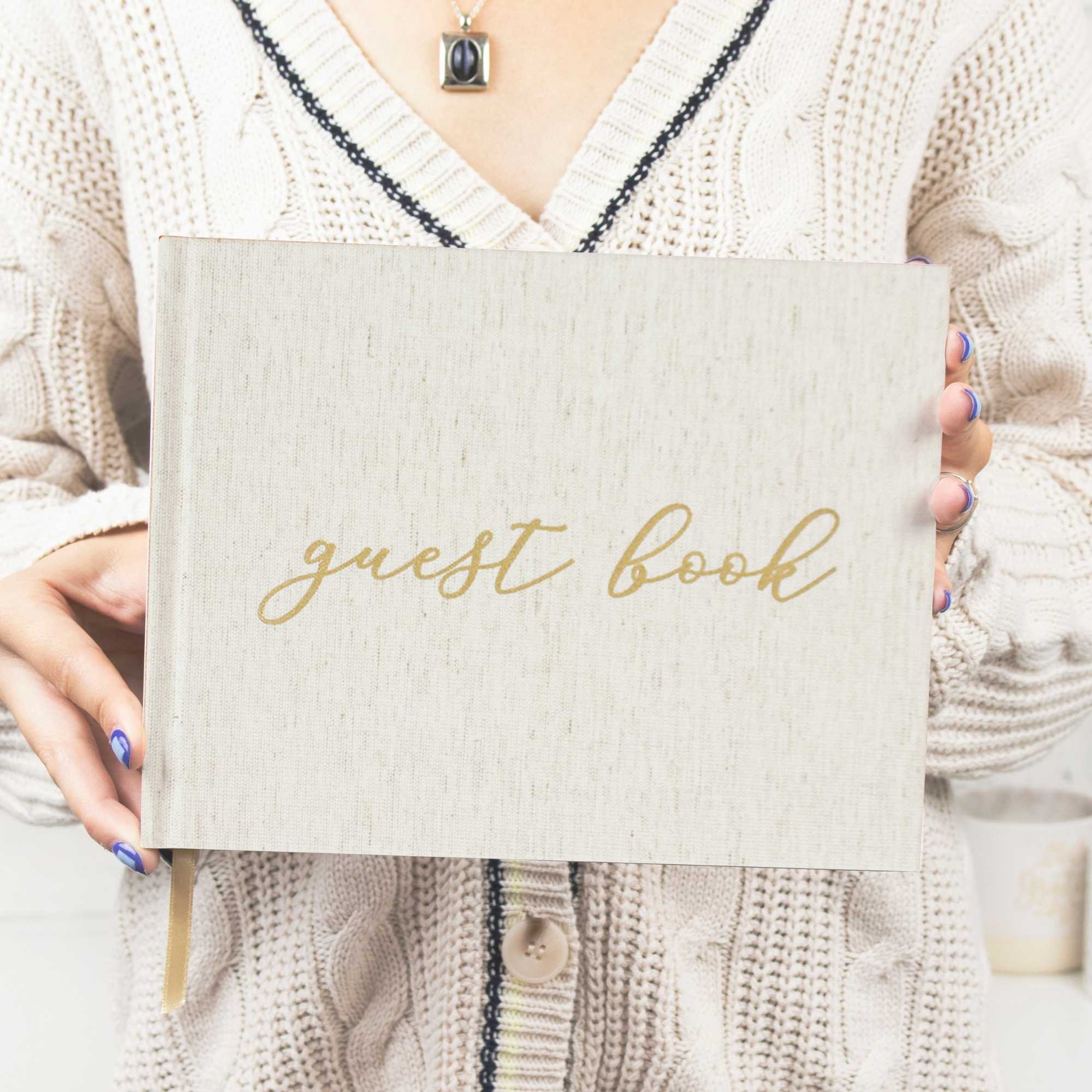 Guest Book, Gold Linen