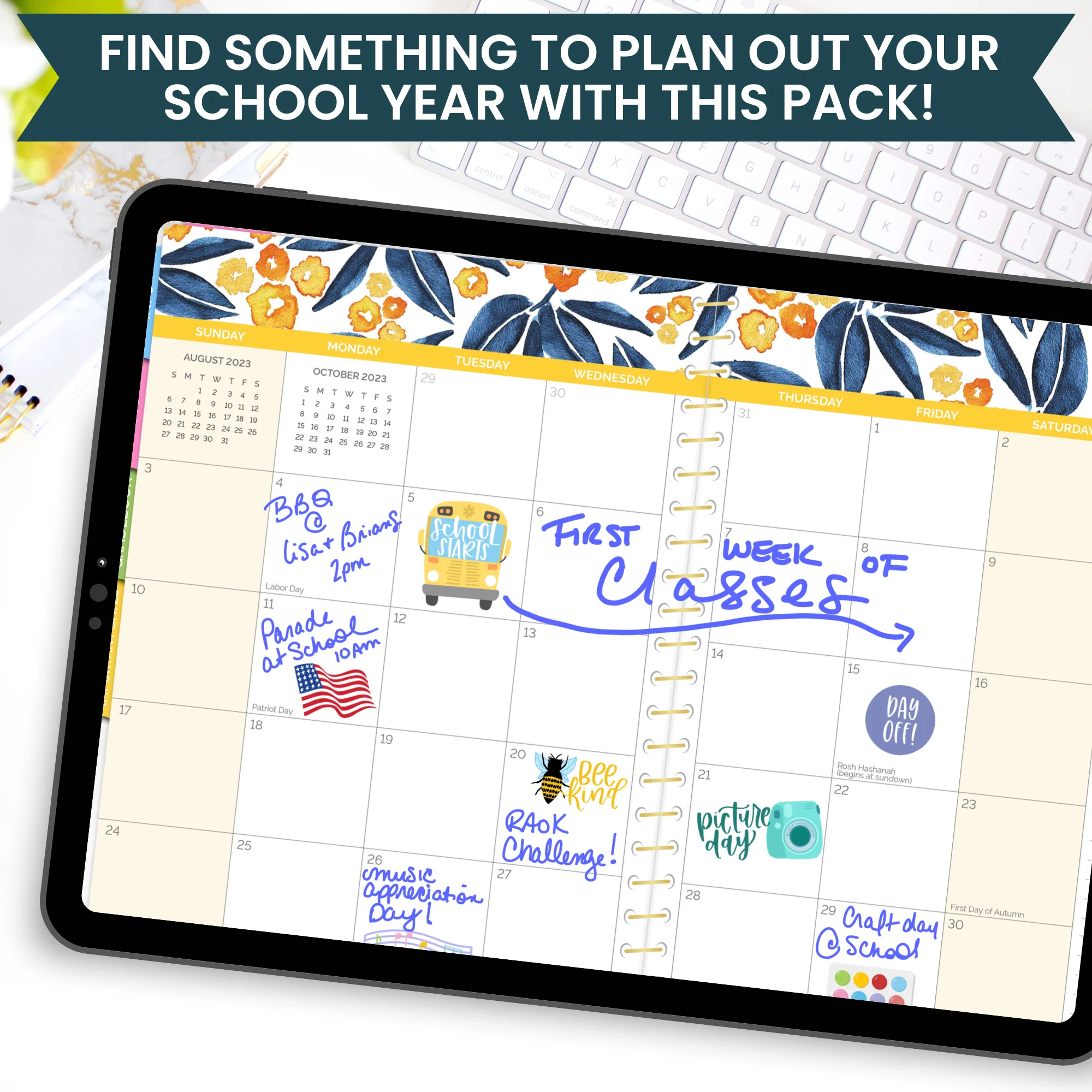 Digital Planner Stickers, Teacher Pack, Bright