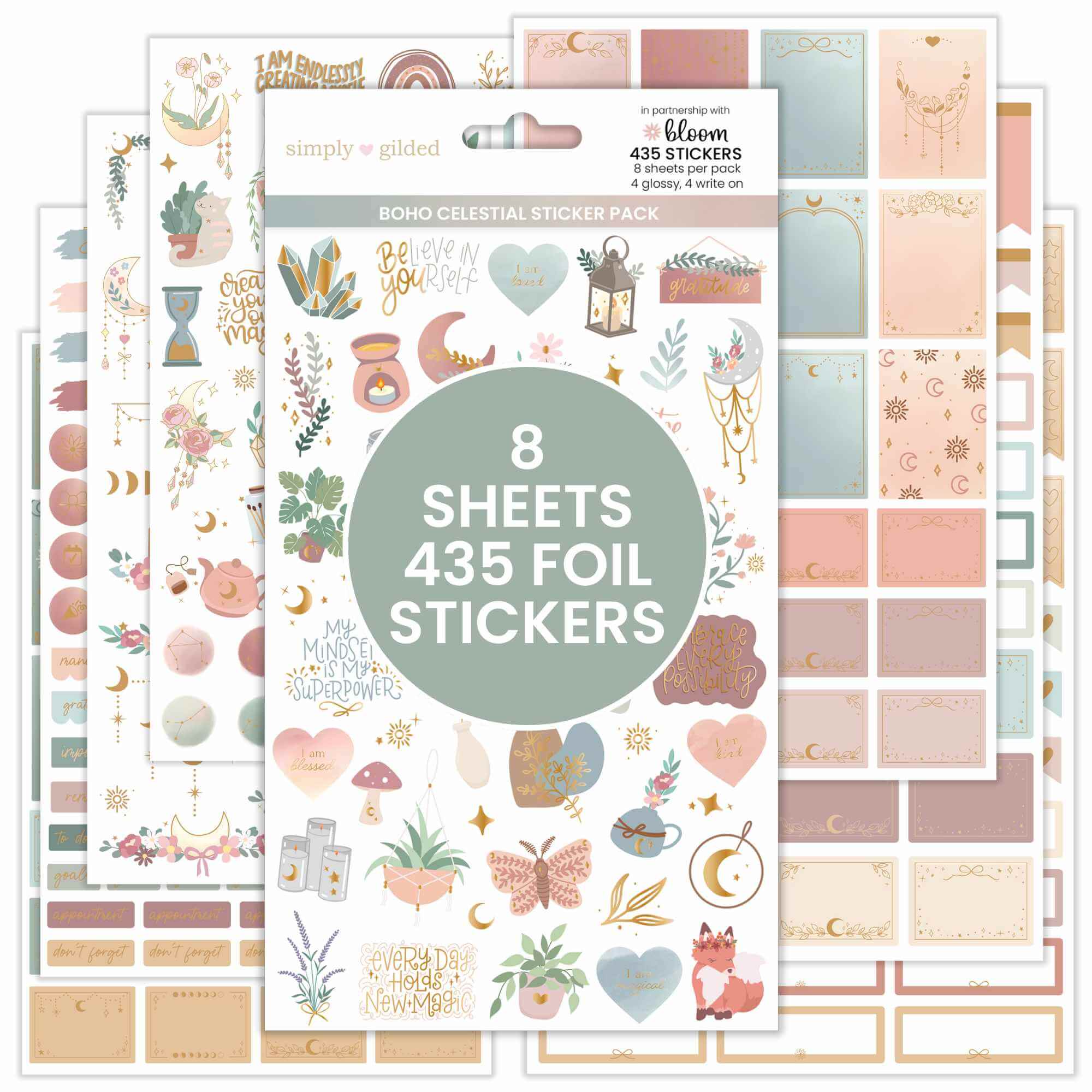 Planner Stickers, Simply Gilded x bloom Boho Celestial Sticker Pack
