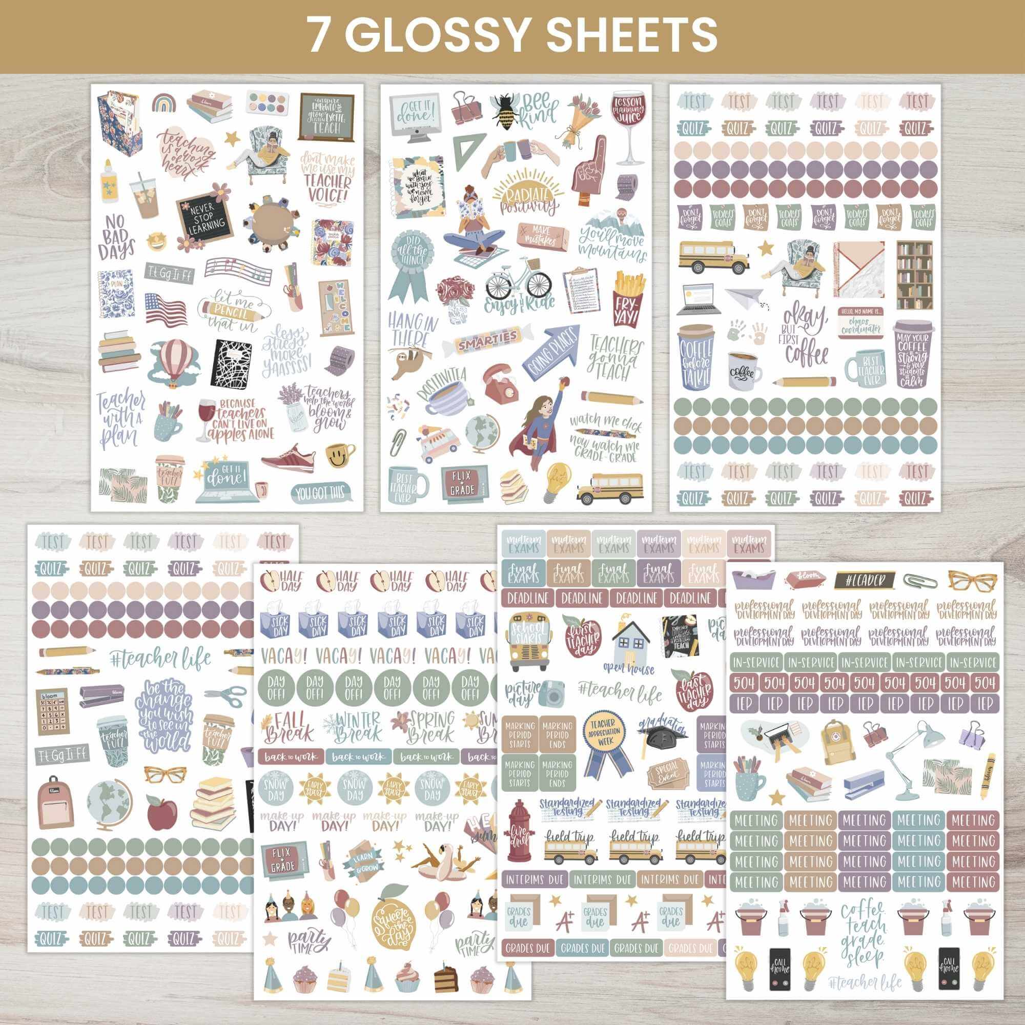 Planner Stickers, Teacher Pack, Cool Tones
