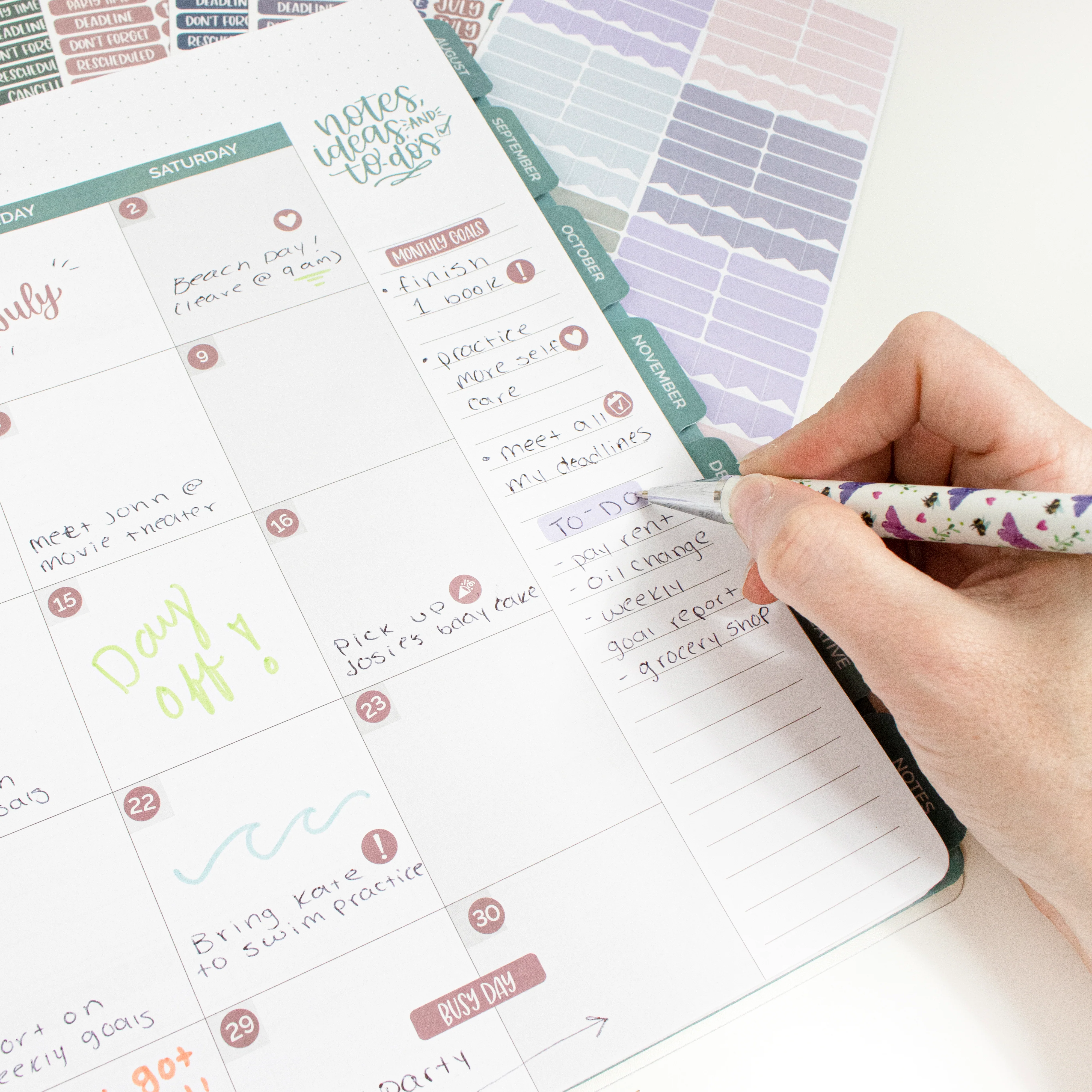 Planner Stickers, Calendar Essentials Pack, Jewel Tones