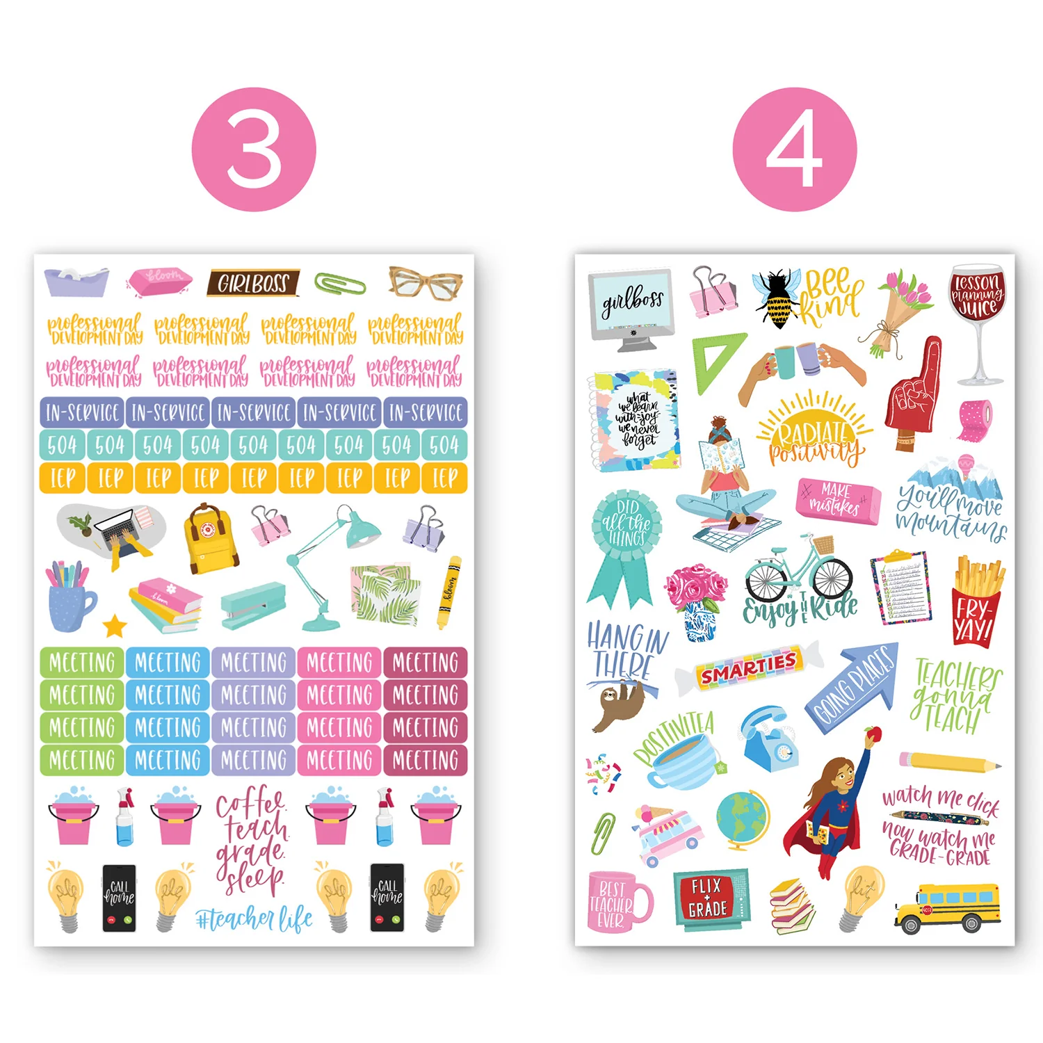 Planner Stickers, Teacher Pack, Bright
