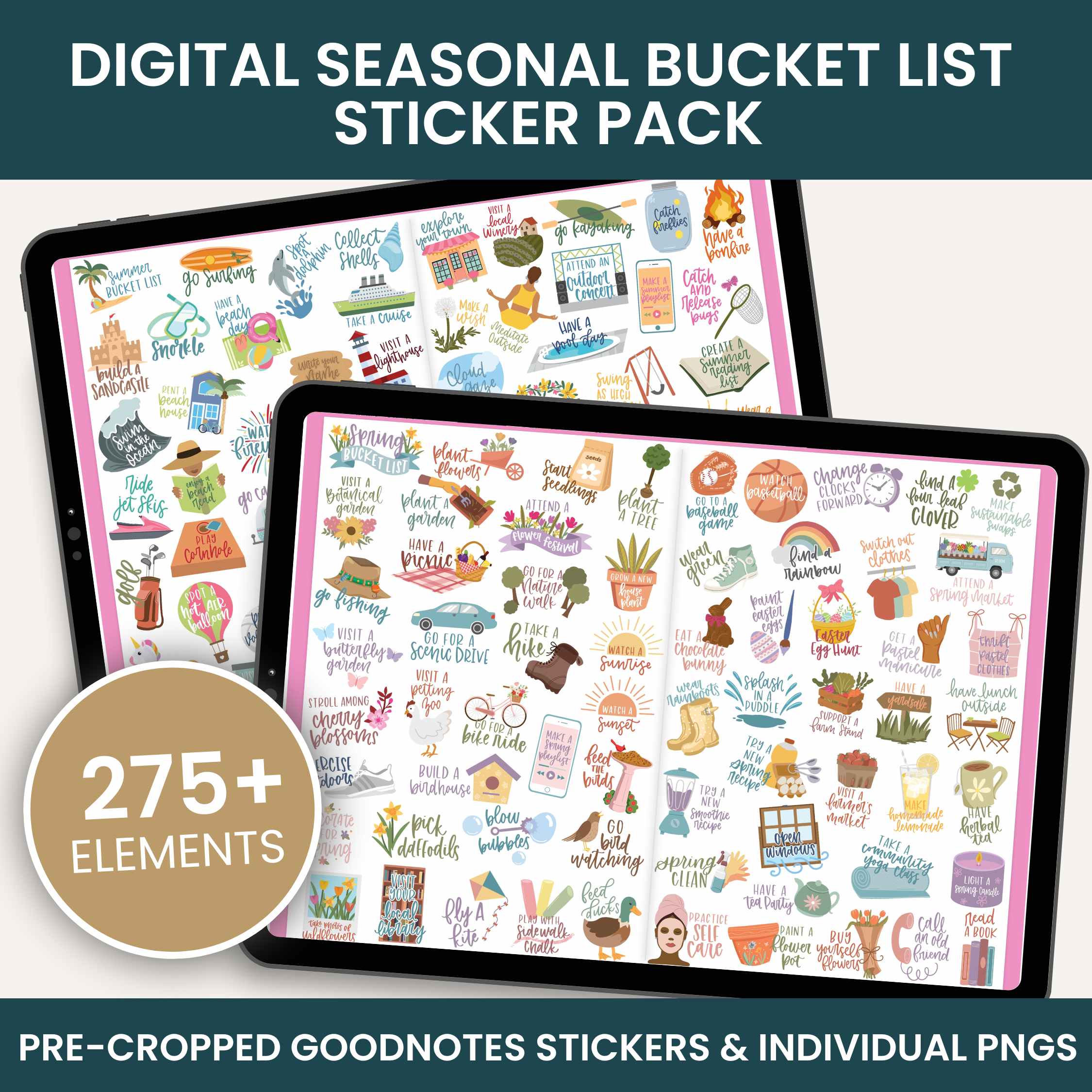 Digital Planner Stickers, Seasonal Bucket Lists