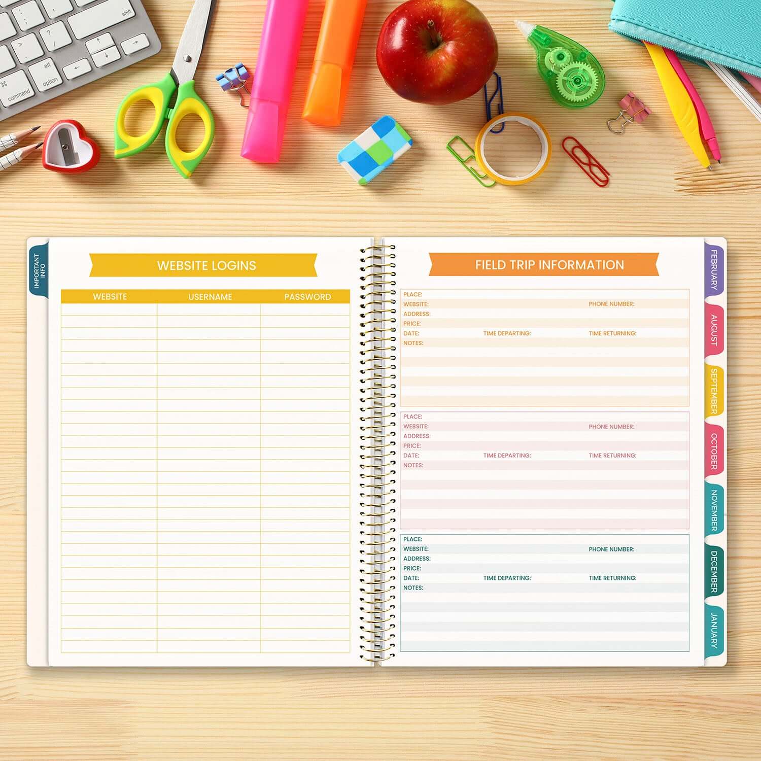 DATED 2025-26 Teacher Planner & Calendar, Interchangeable Cover, Bold & Bright