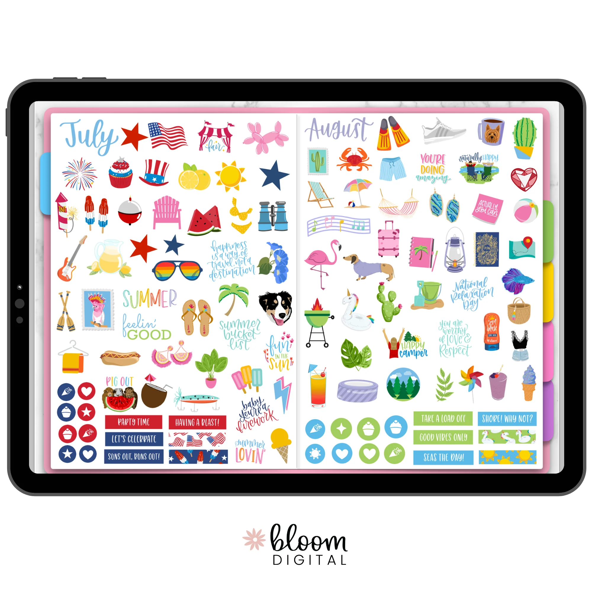 Digital Planner Stickers, Monthly Celebrations, Bright