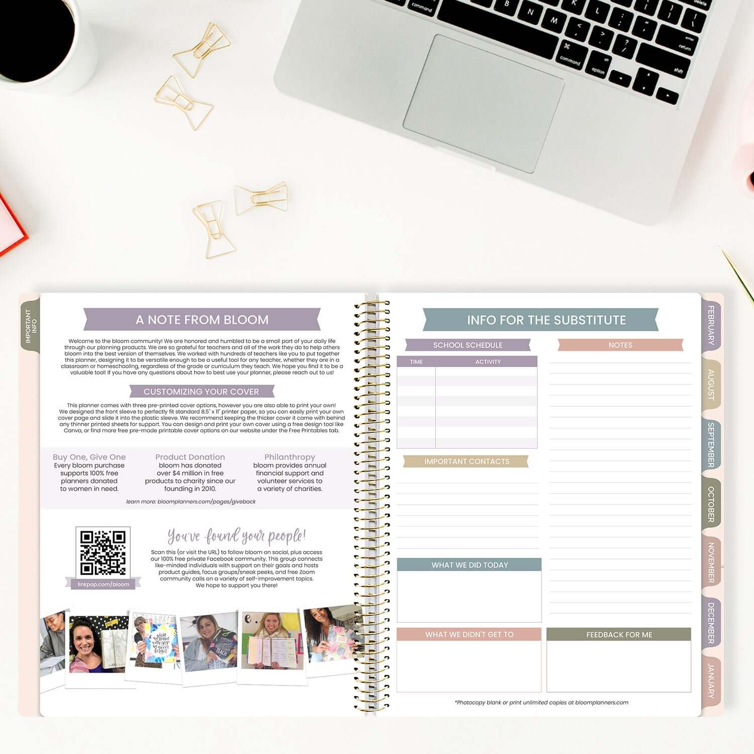 DATED 2025-26 Teacher Planner & Calendar, Interchangeable Cover, Cool Tones