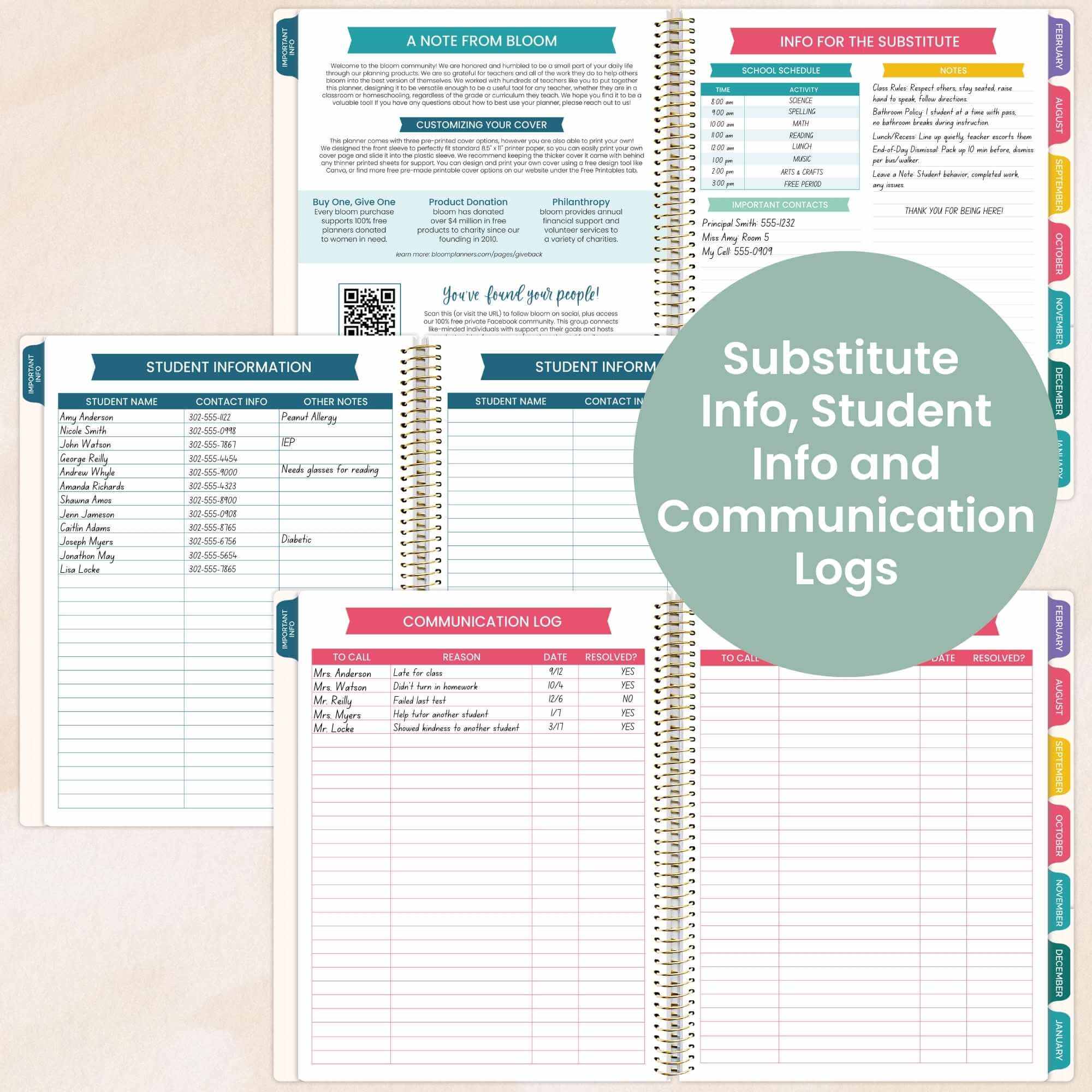 DATED 2025-26 Teacher Planner & Calendar, Interchangeable Cover, Bold & Bright