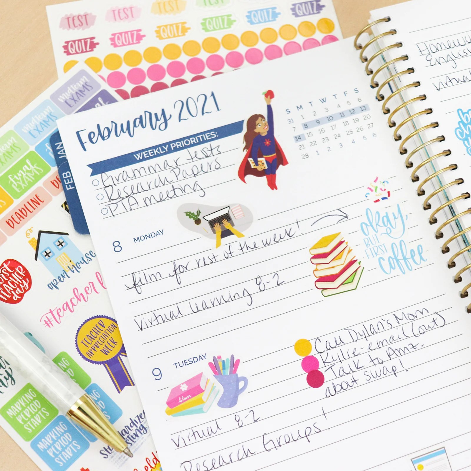 Planner Stickers, Teacher Pack, Bright