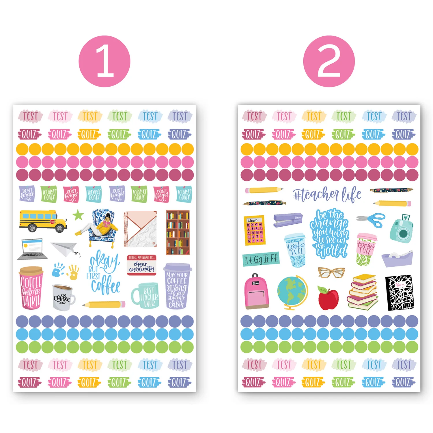 Planner Stickers, Teacher Pack, Bright
