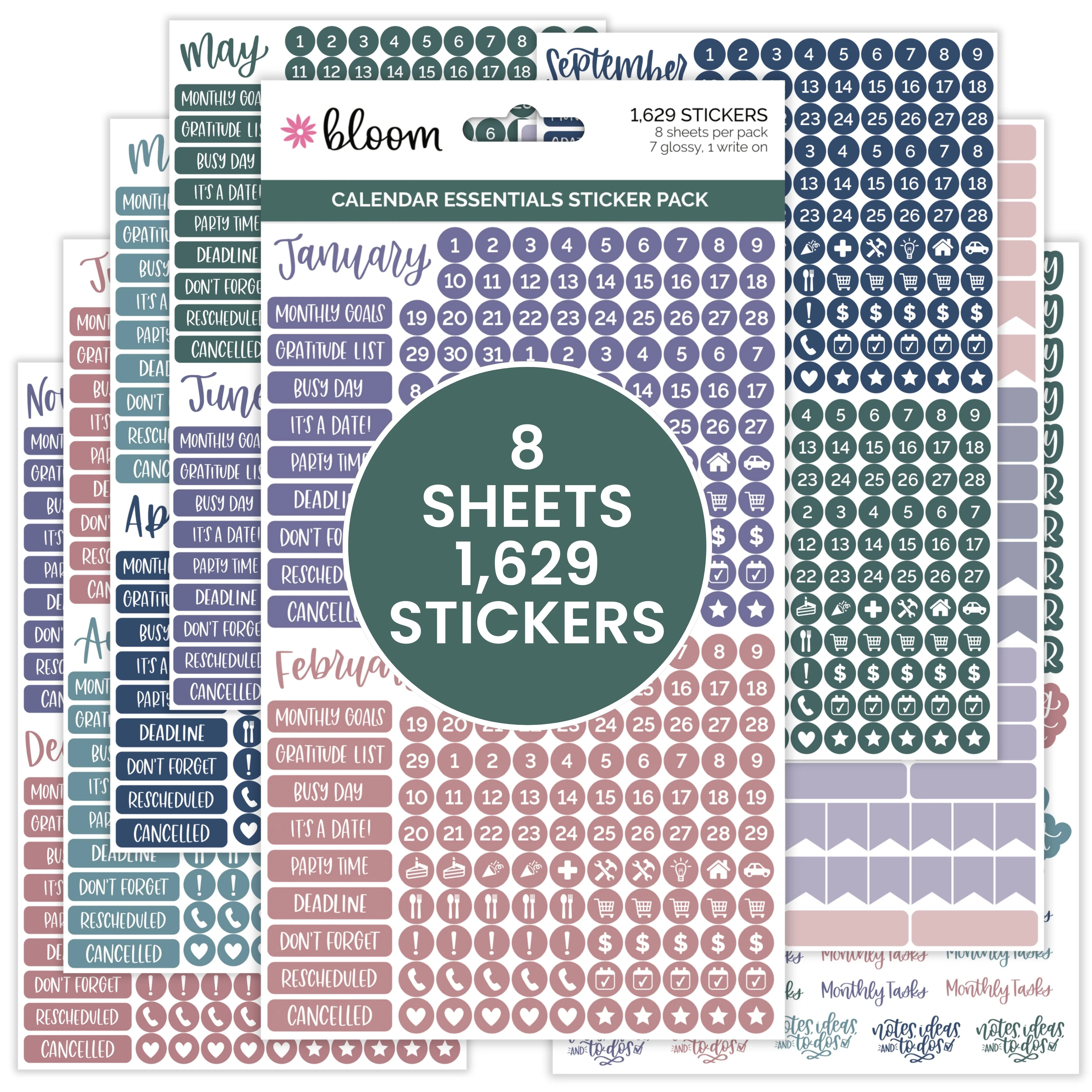 Planner Stickers, Calendar Essentials Pack, Jewel Tones