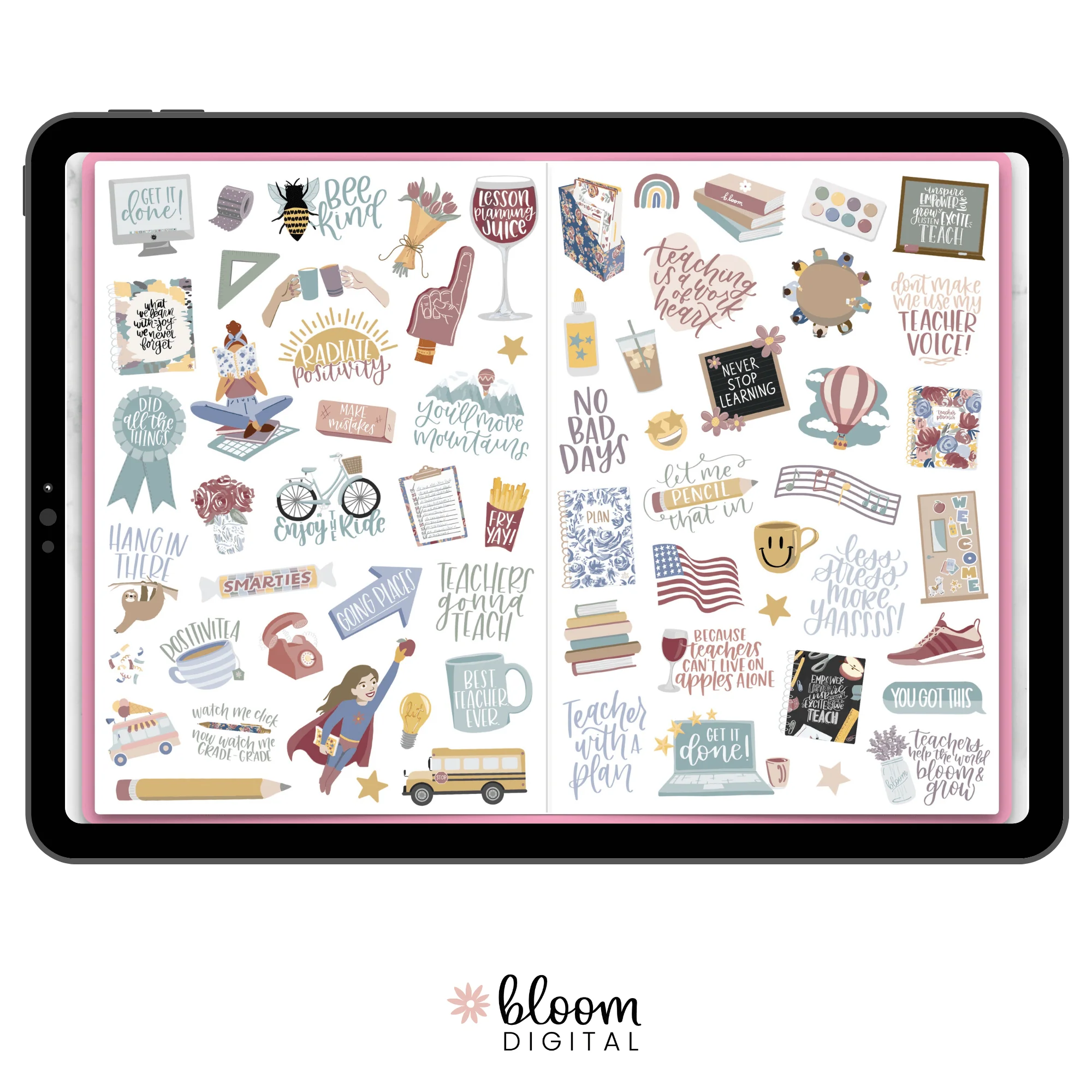 Digital Planner Stickers, Teacher Pack, Cool Tones