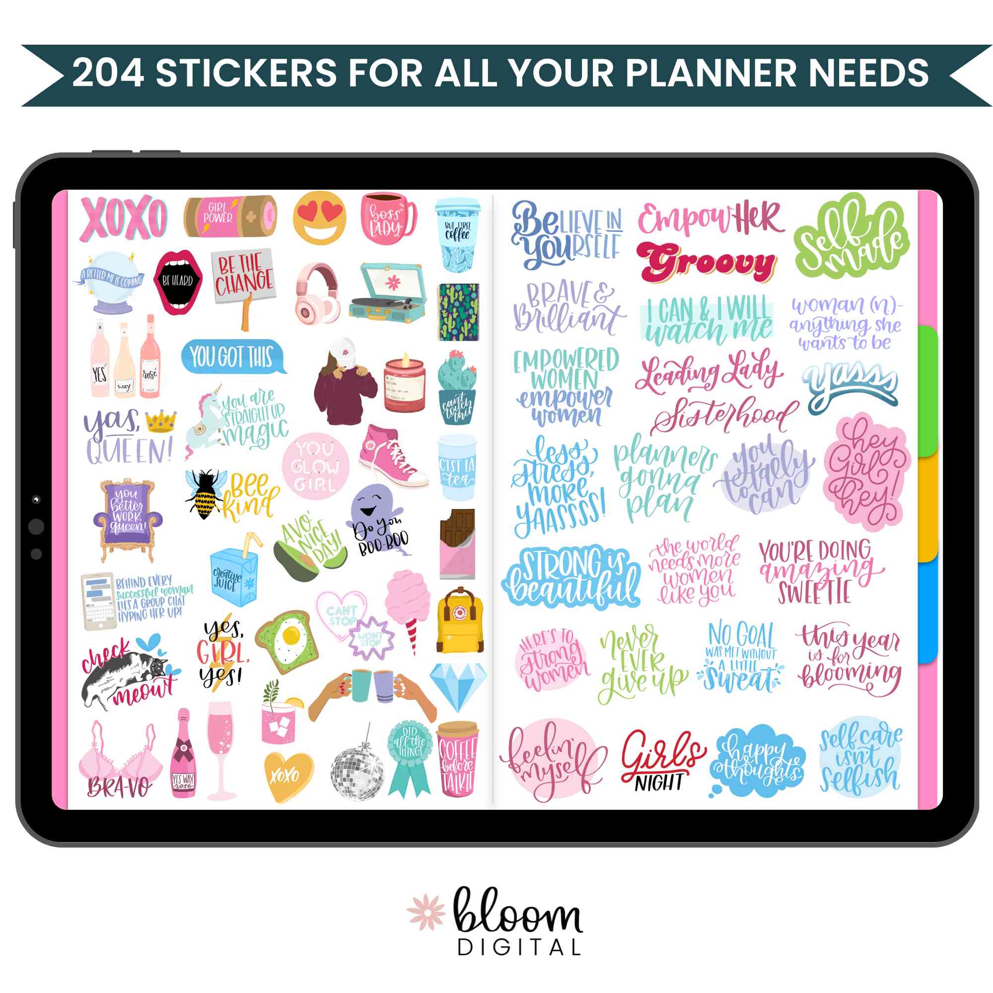 Digital Planner Stickers, Female Empowerment