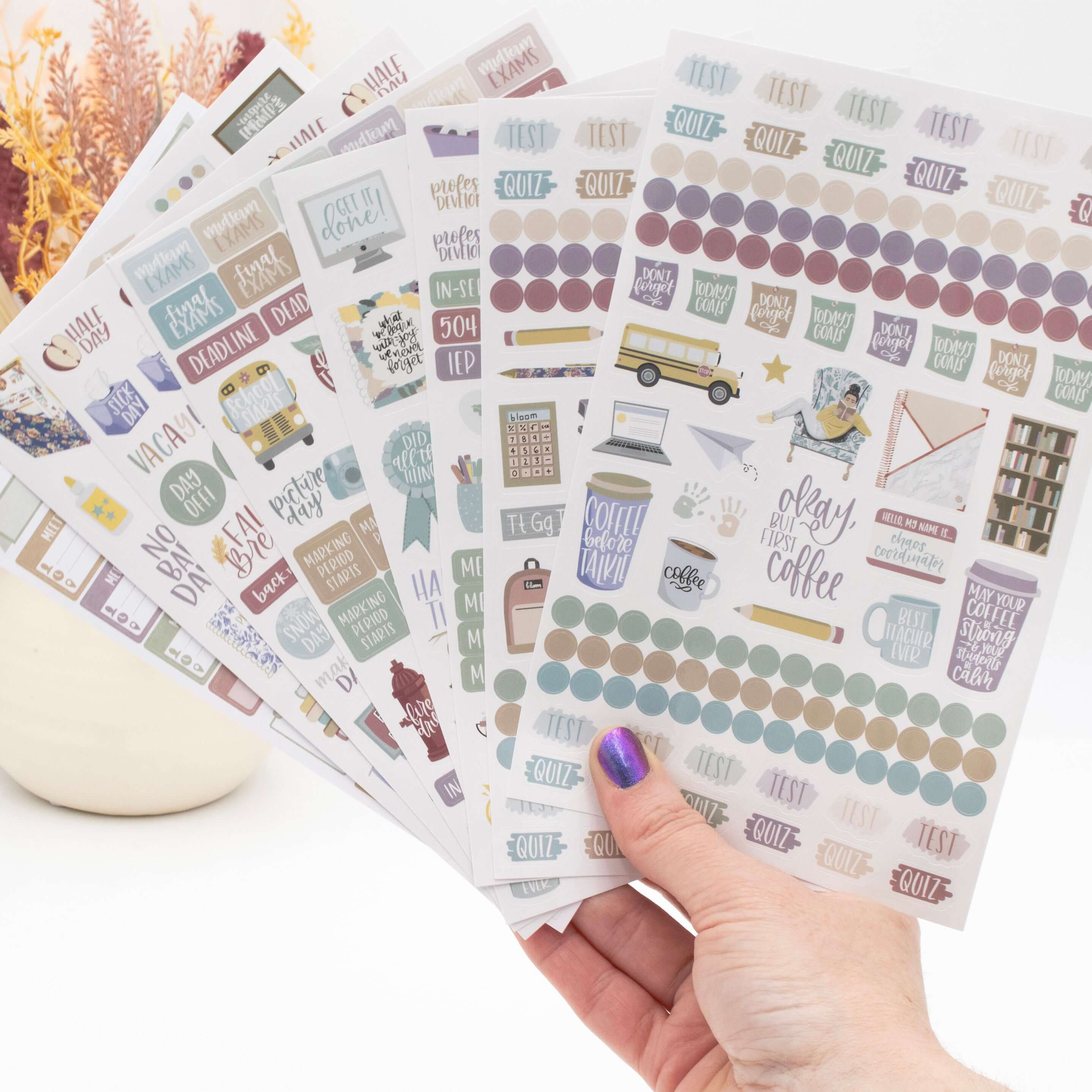 Planner Stickers, Teacher Pack, Cool Tones